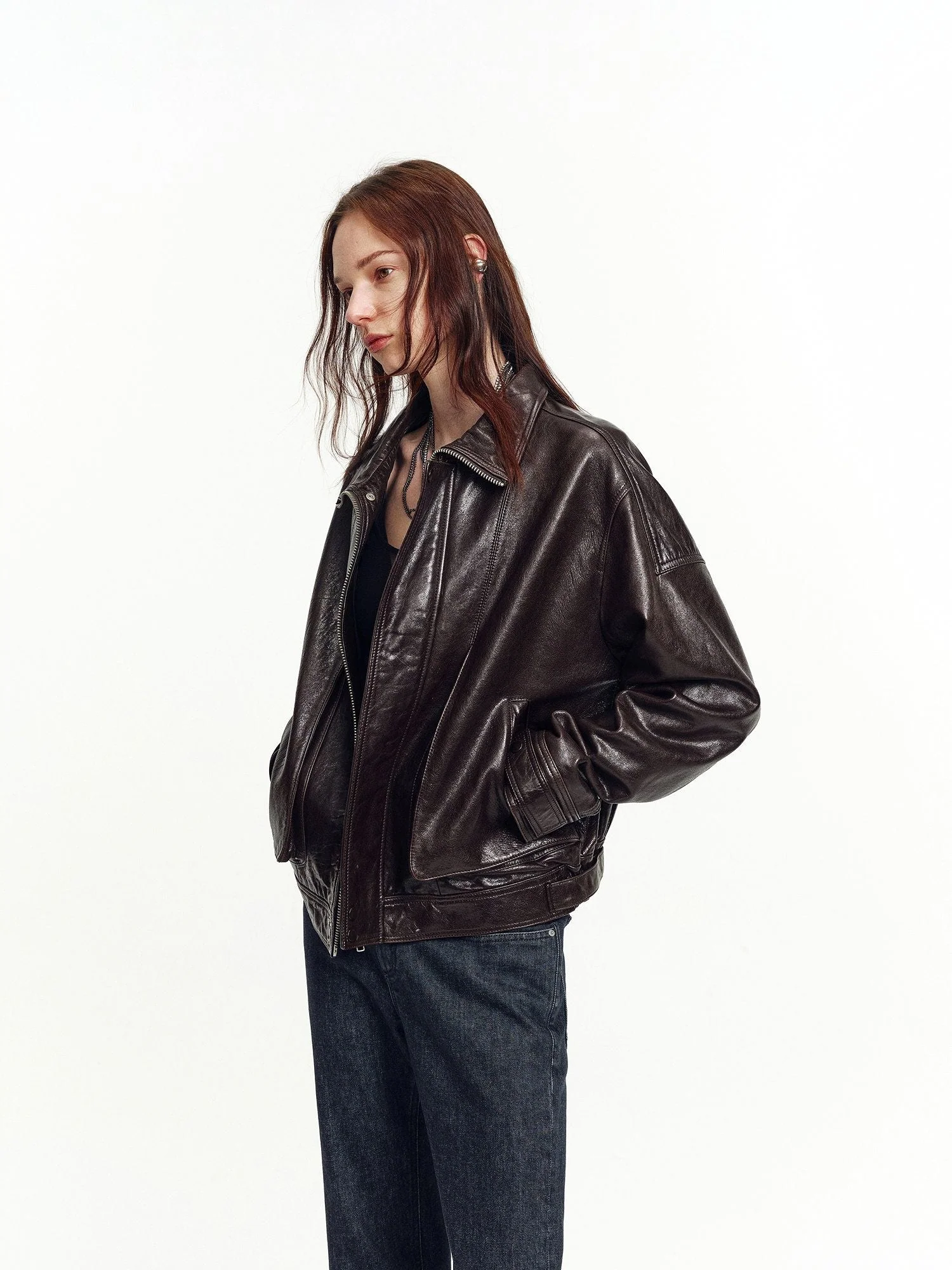 Stand Collar Leather Jacket - Image 2
