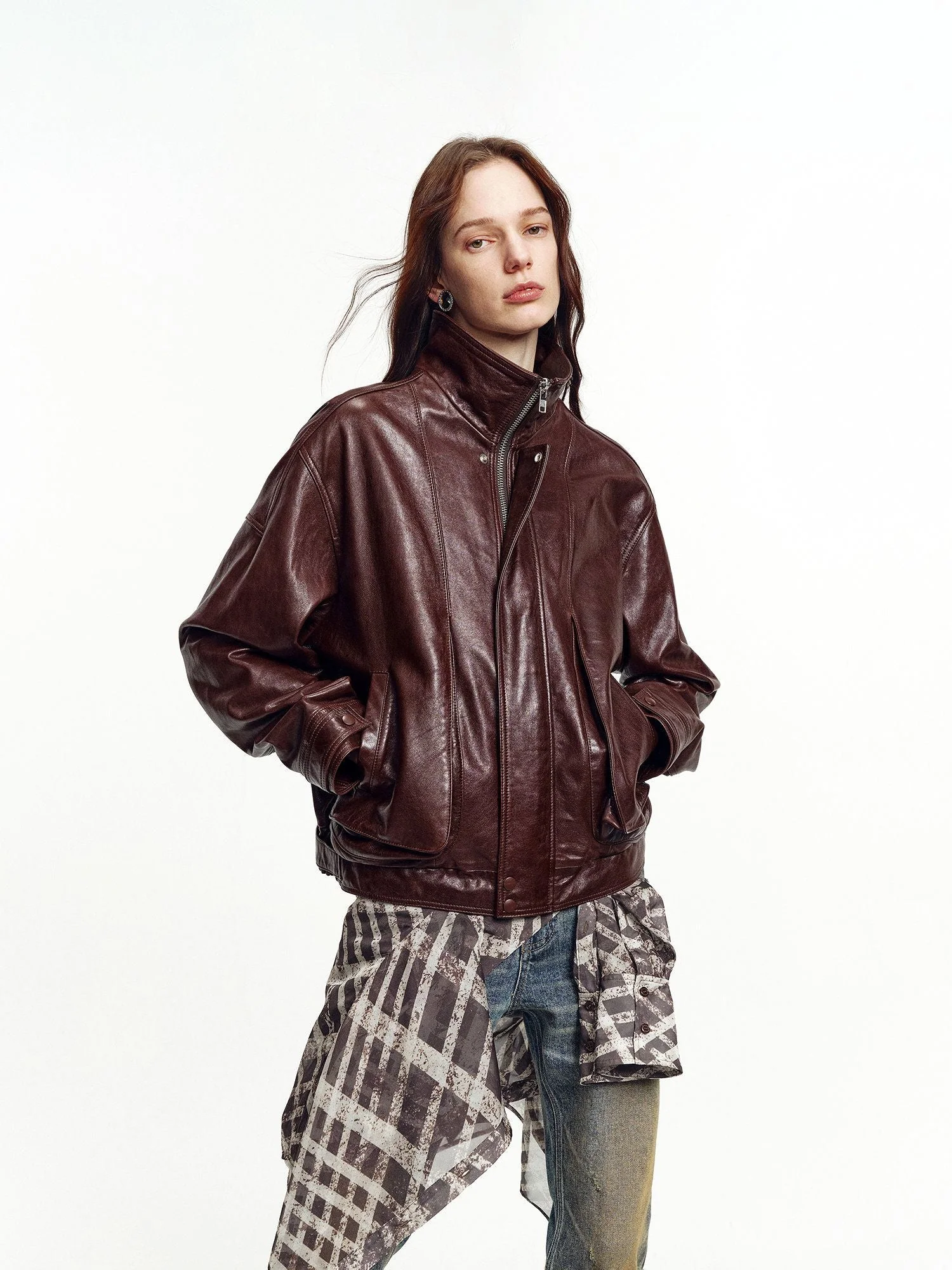 Stand Collar Leather Jacket - Image 4