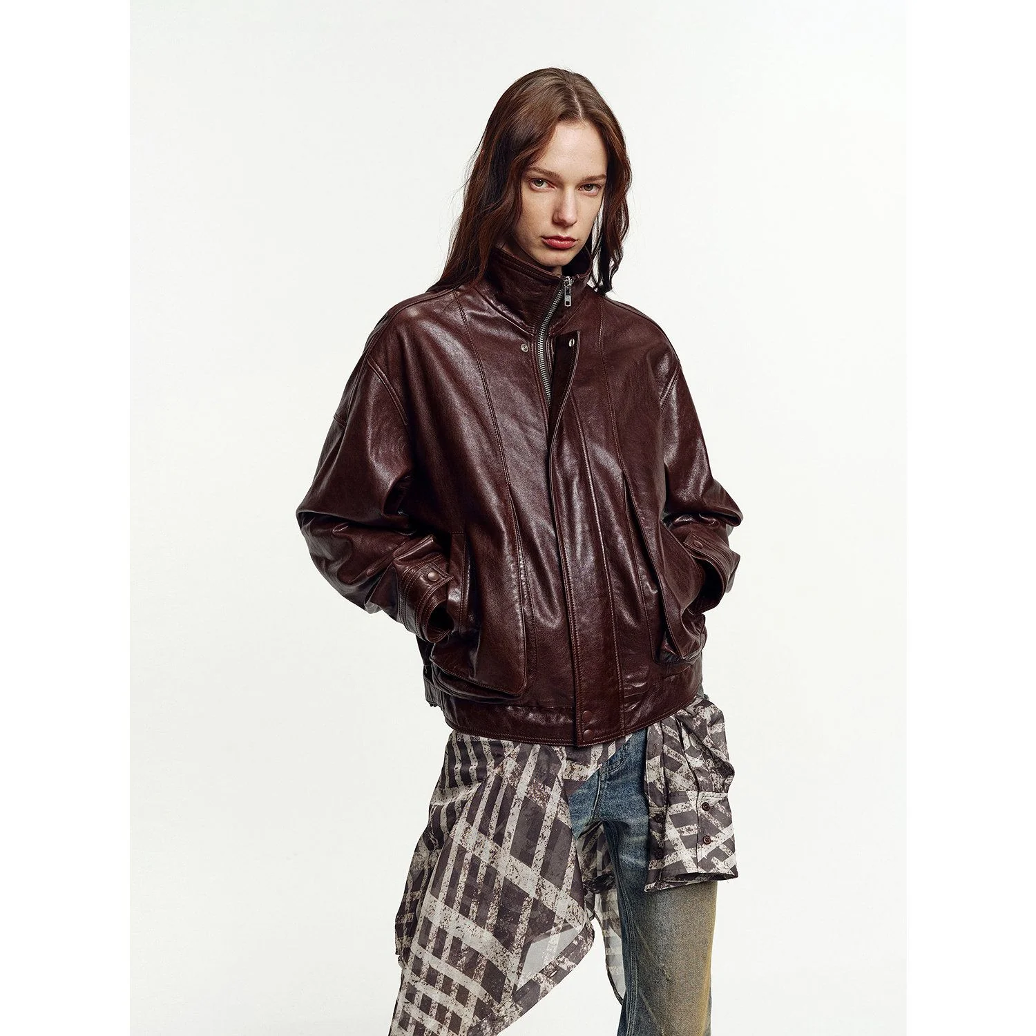 Stand Collar Leather Jacket - Image 6