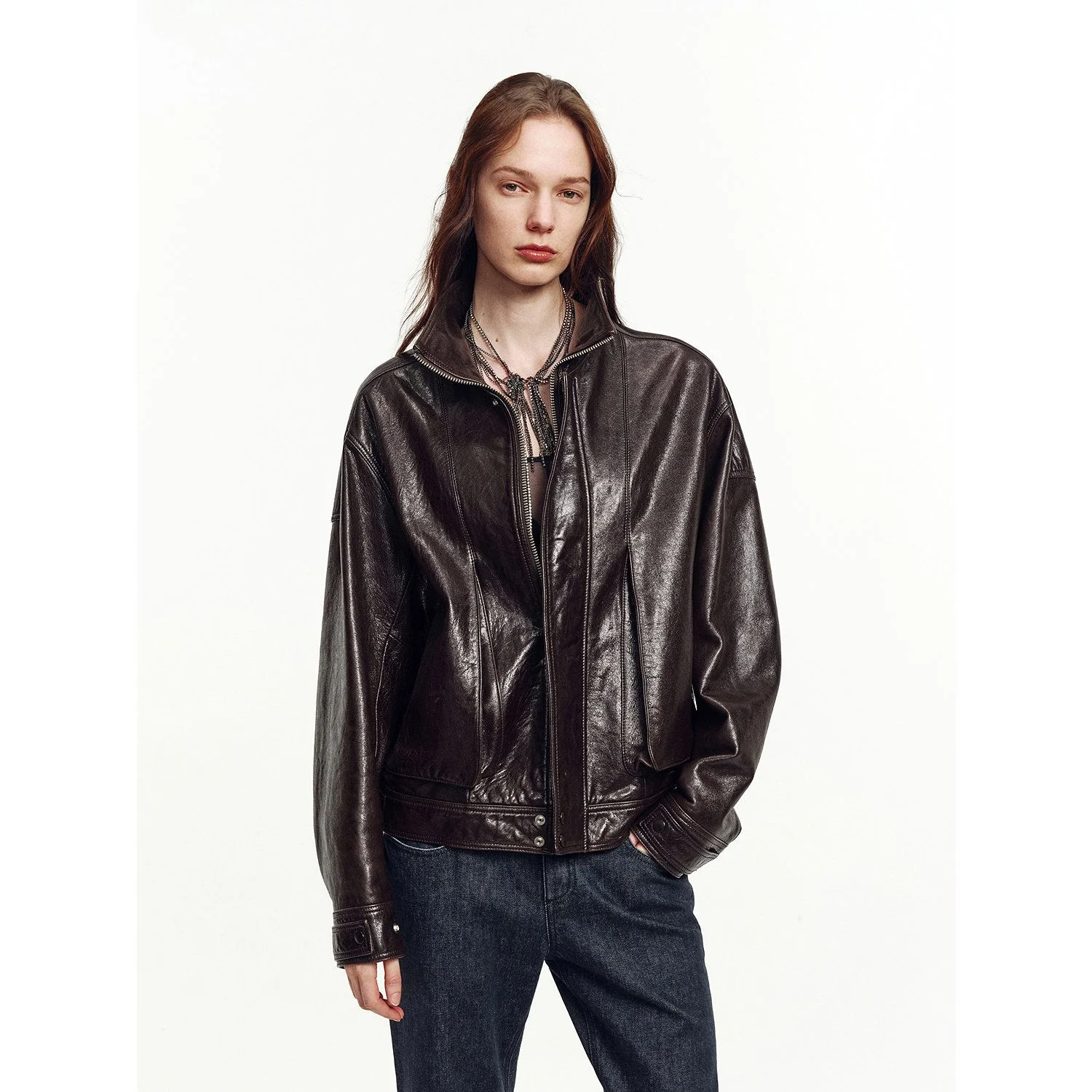 Stand Collar Leather Jacket - Image 7