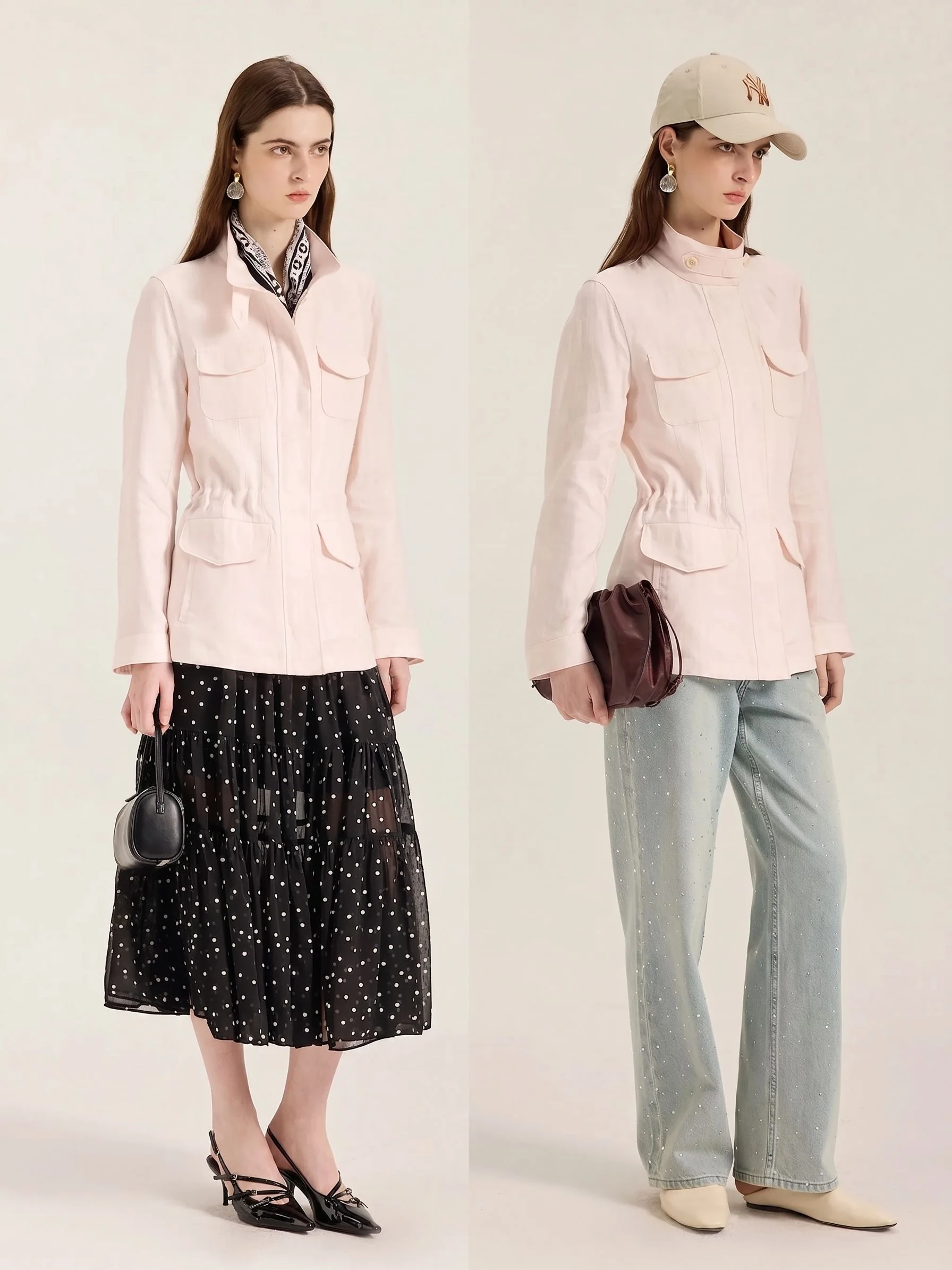 Stand Collar Linen Jacket