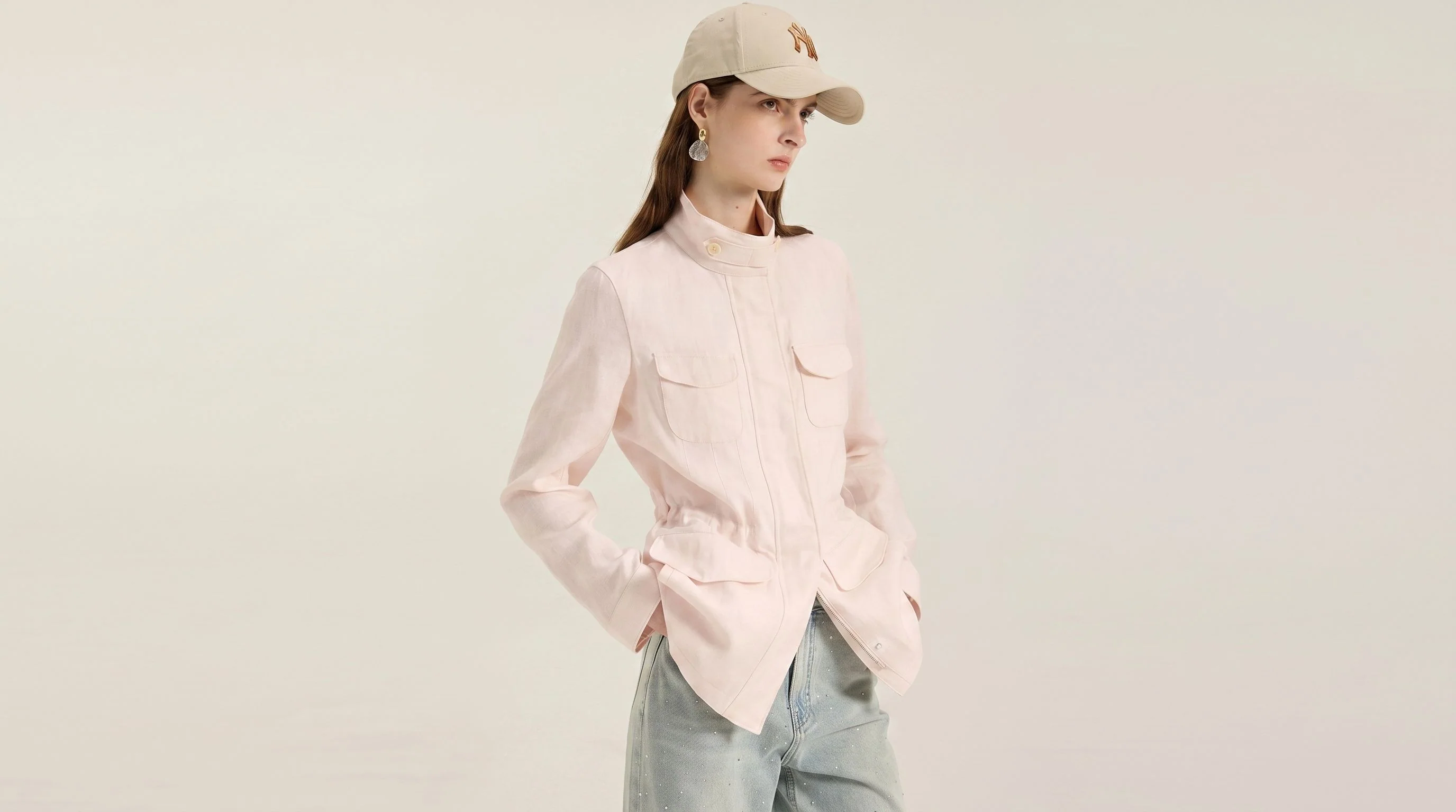 Stand Collar Linen Jacket - Image 2