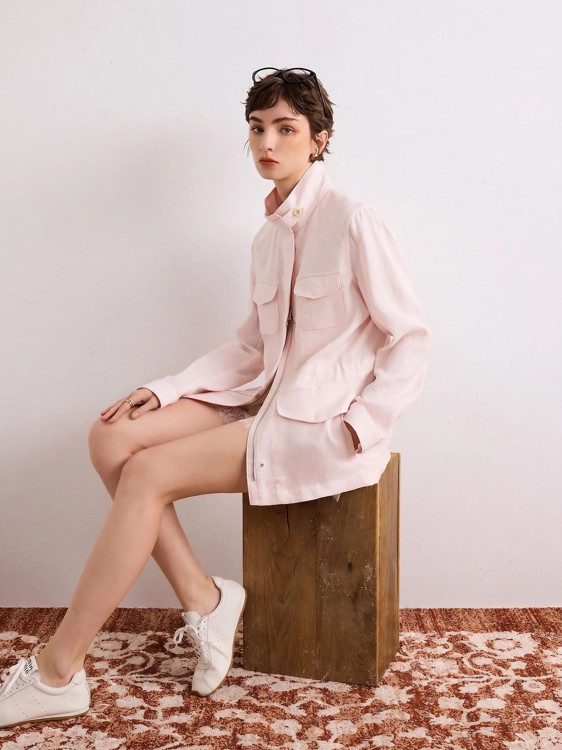 Stand Collar Linen Jacket - Image 5