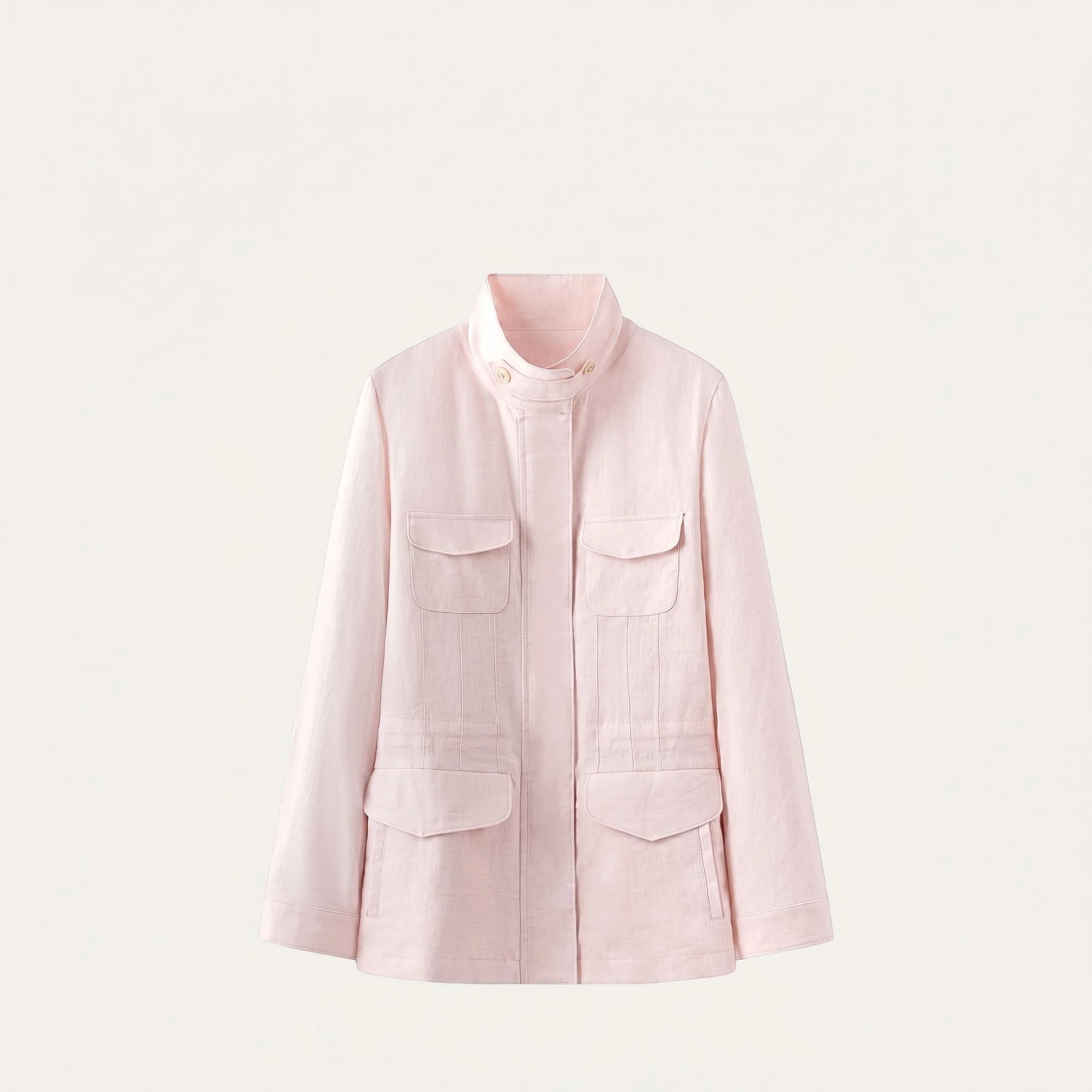 Stand Collar Linen Jacket - Image 6