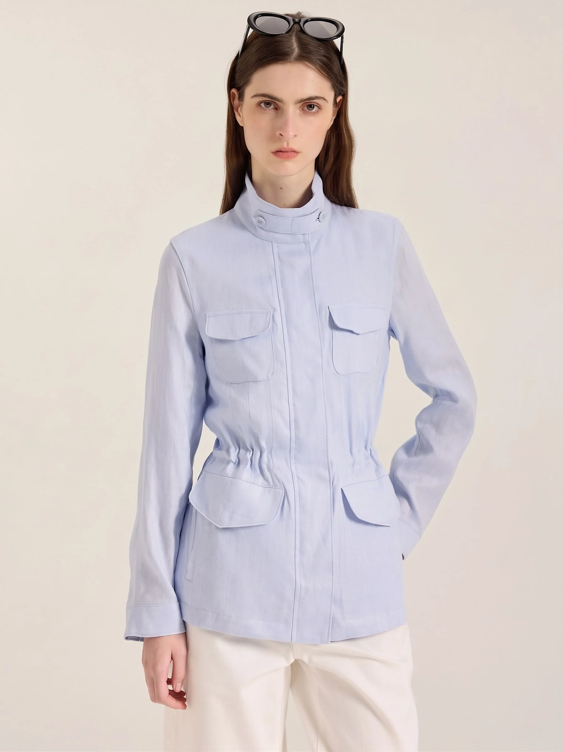 Stand Collar Linen Jacket