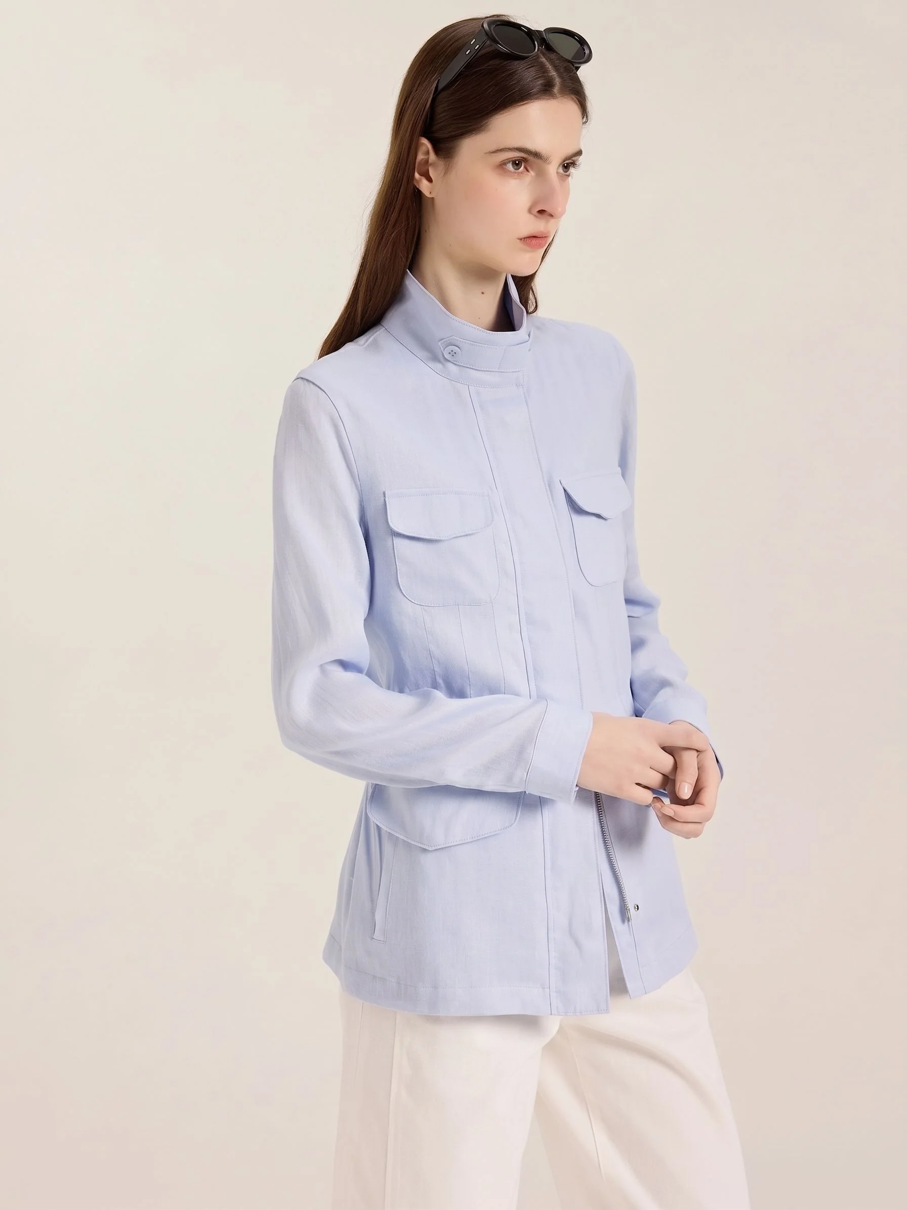 Stand Collar Linen Jacket - Image 2