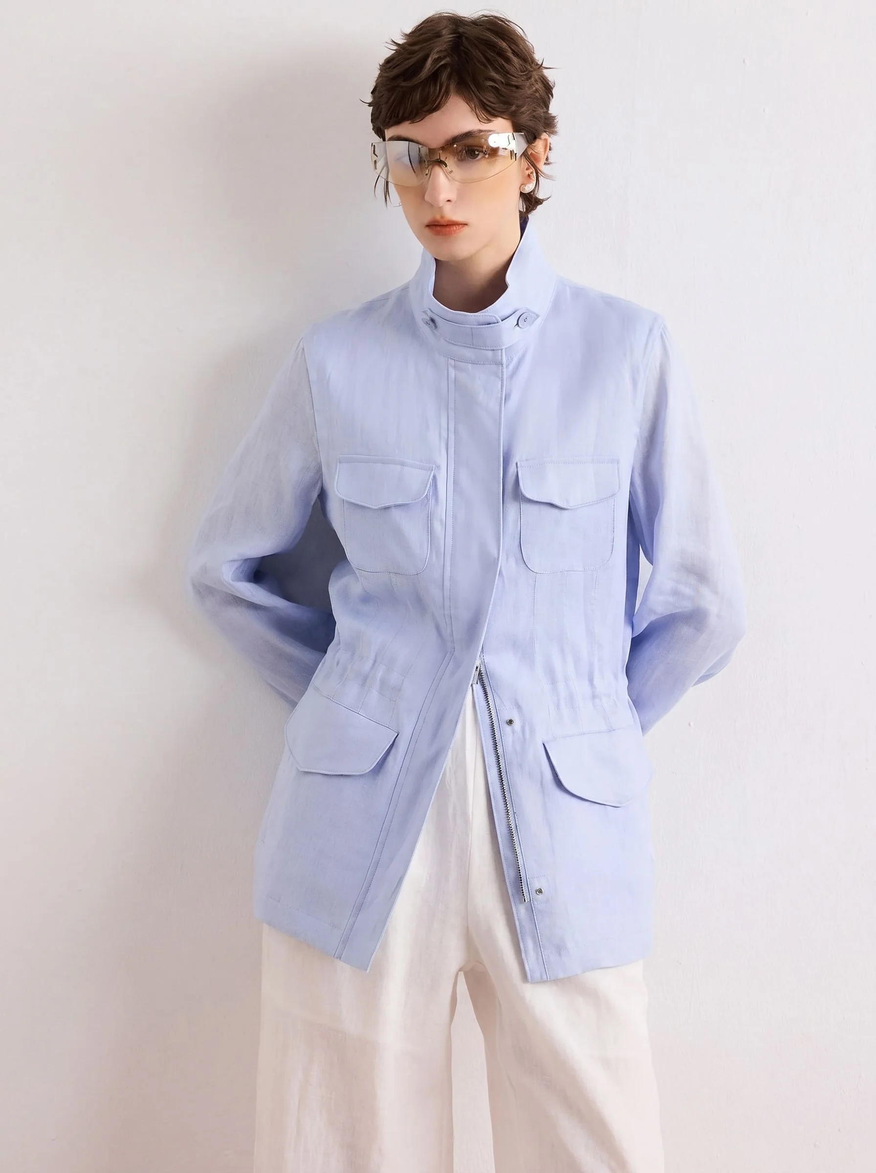 Stand Collar Linen Jacket - Image 3