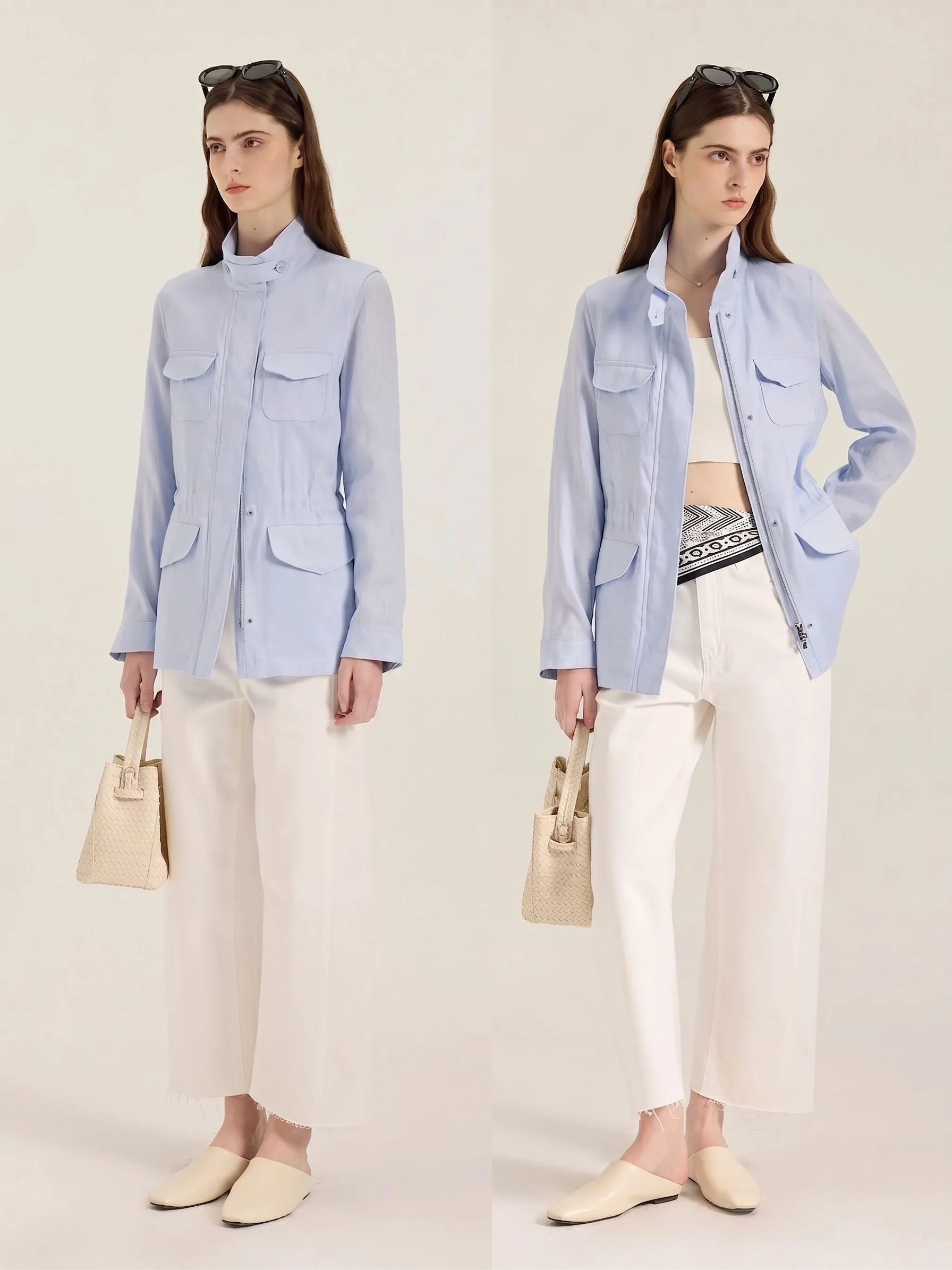 Stand Collar Linen Jacket - Image 4