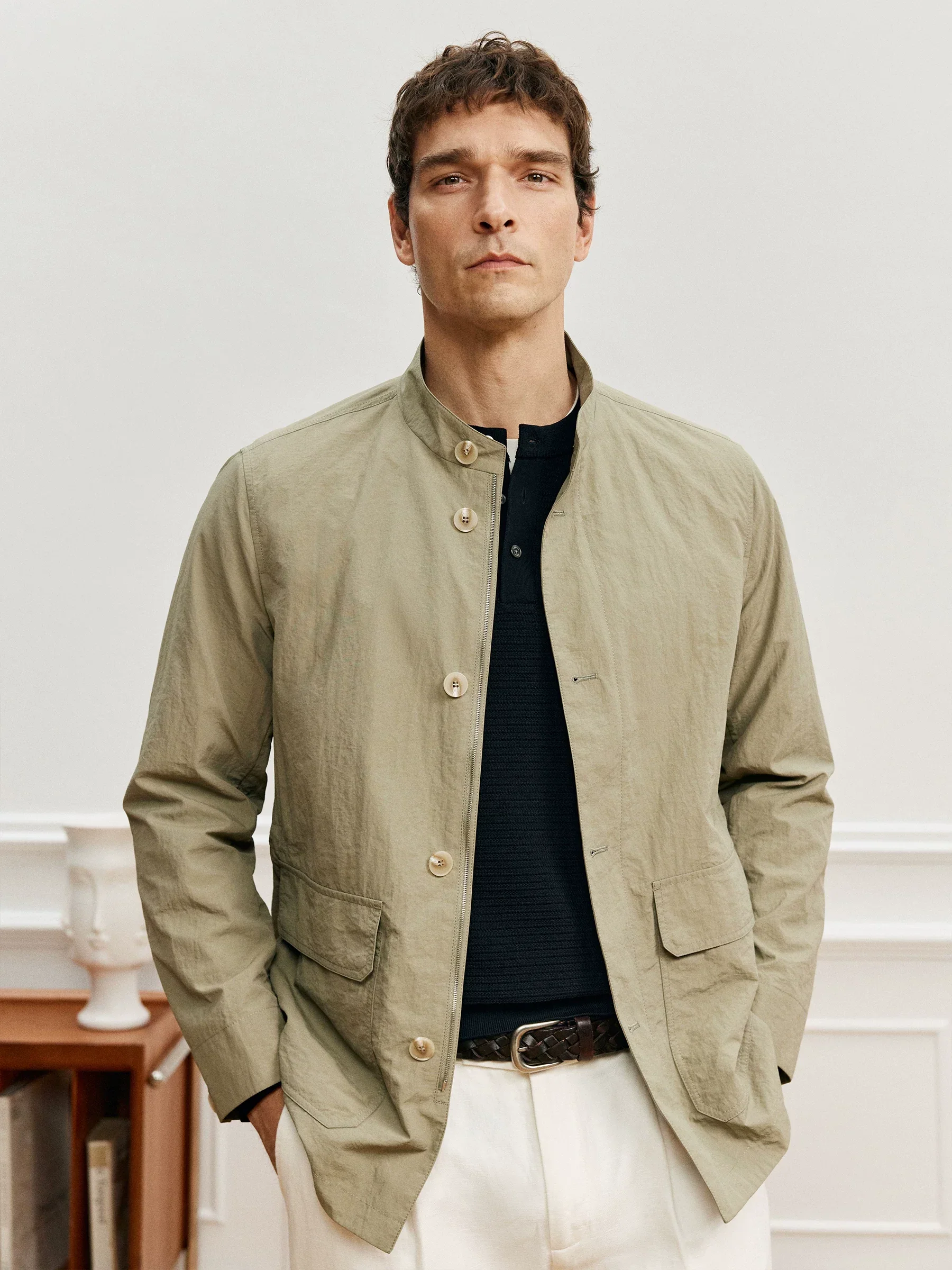 Stand-Collar Micro-Wrinkle Jacket - Image 3