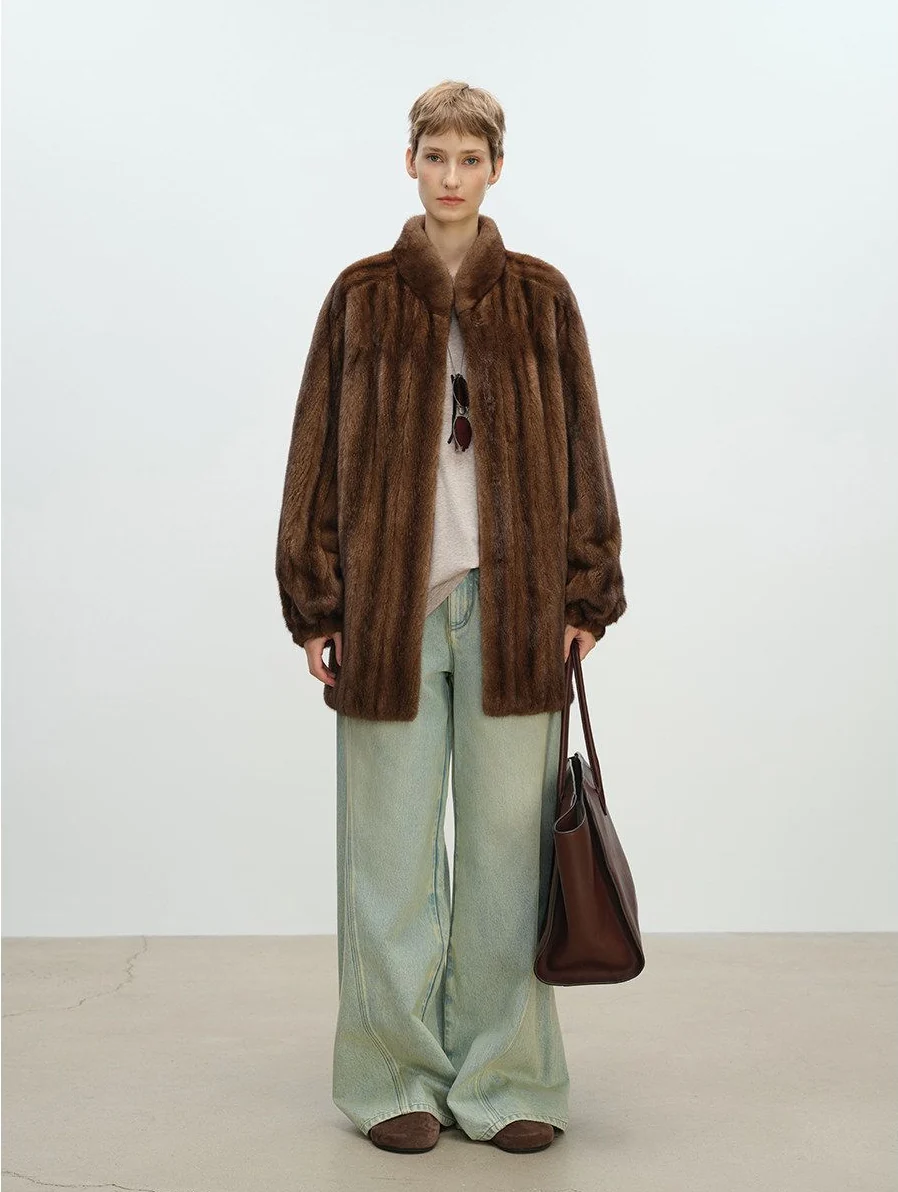 Stand Collar Mink Jacket - Image 10