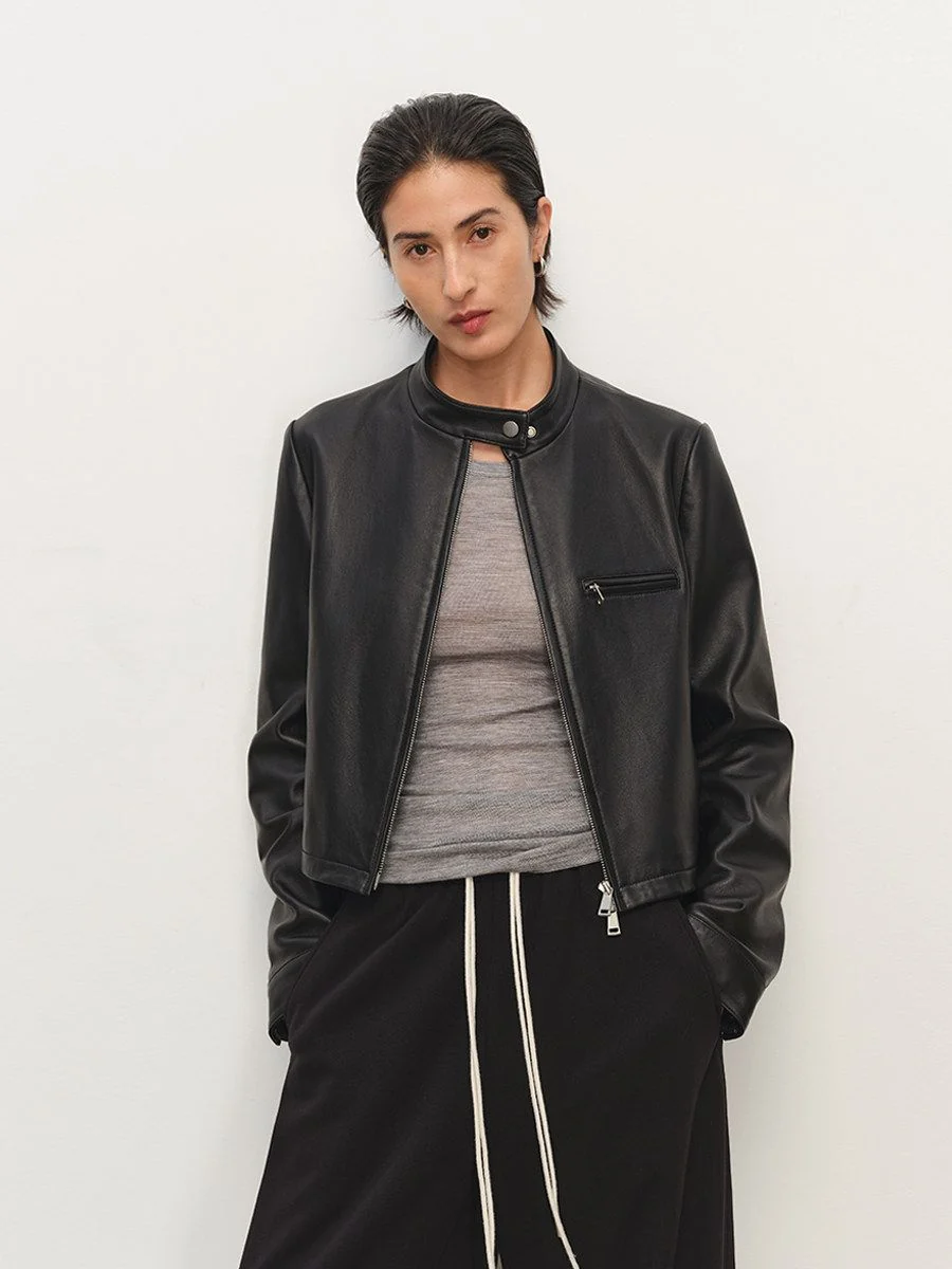 Stand-Collar Moto Jacket