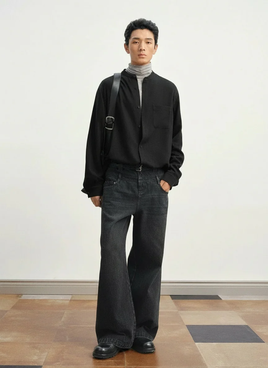 Stand-Collar Oversized Shirt