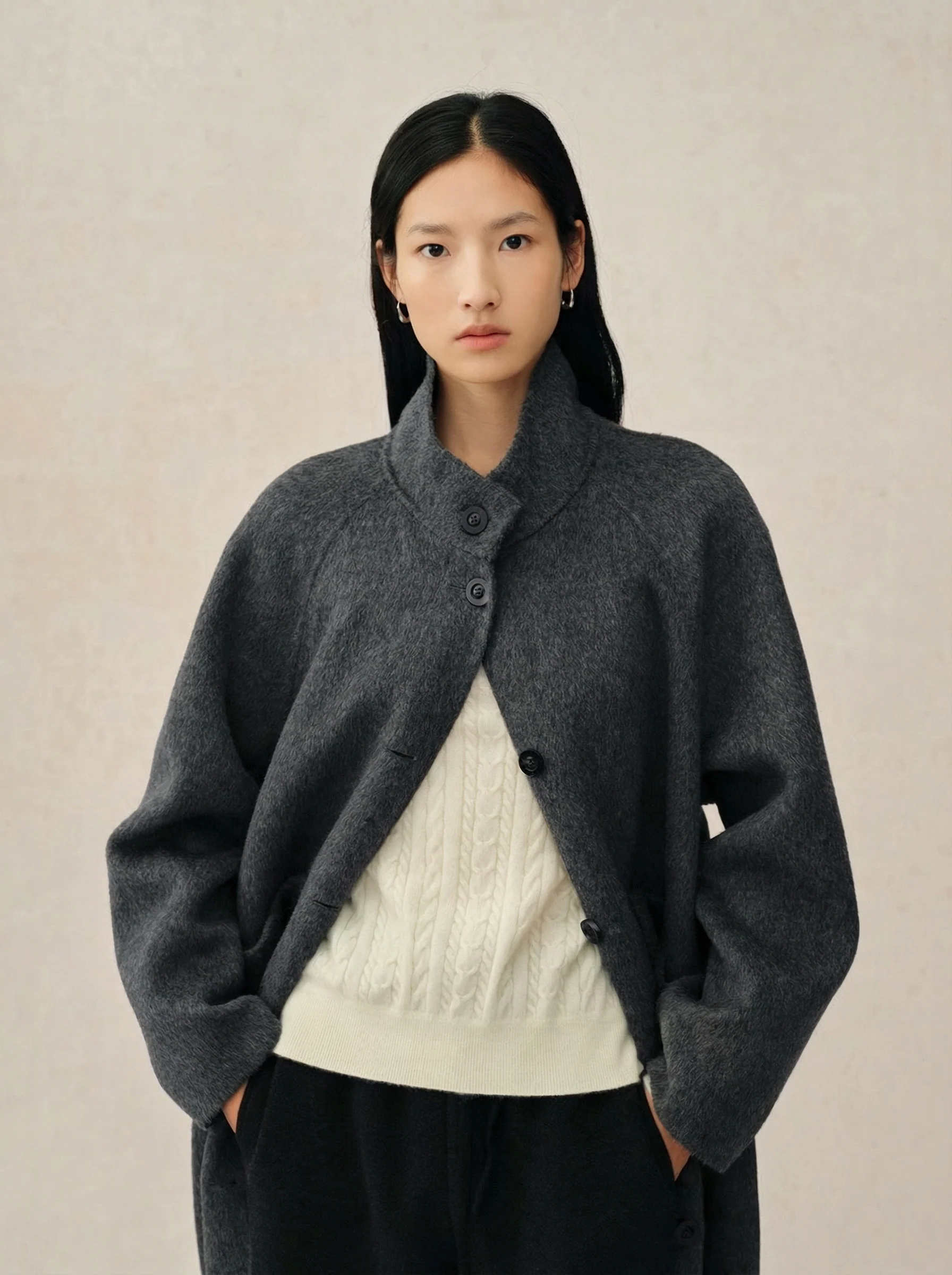 Stand-Collar Patch-Pocket Coat