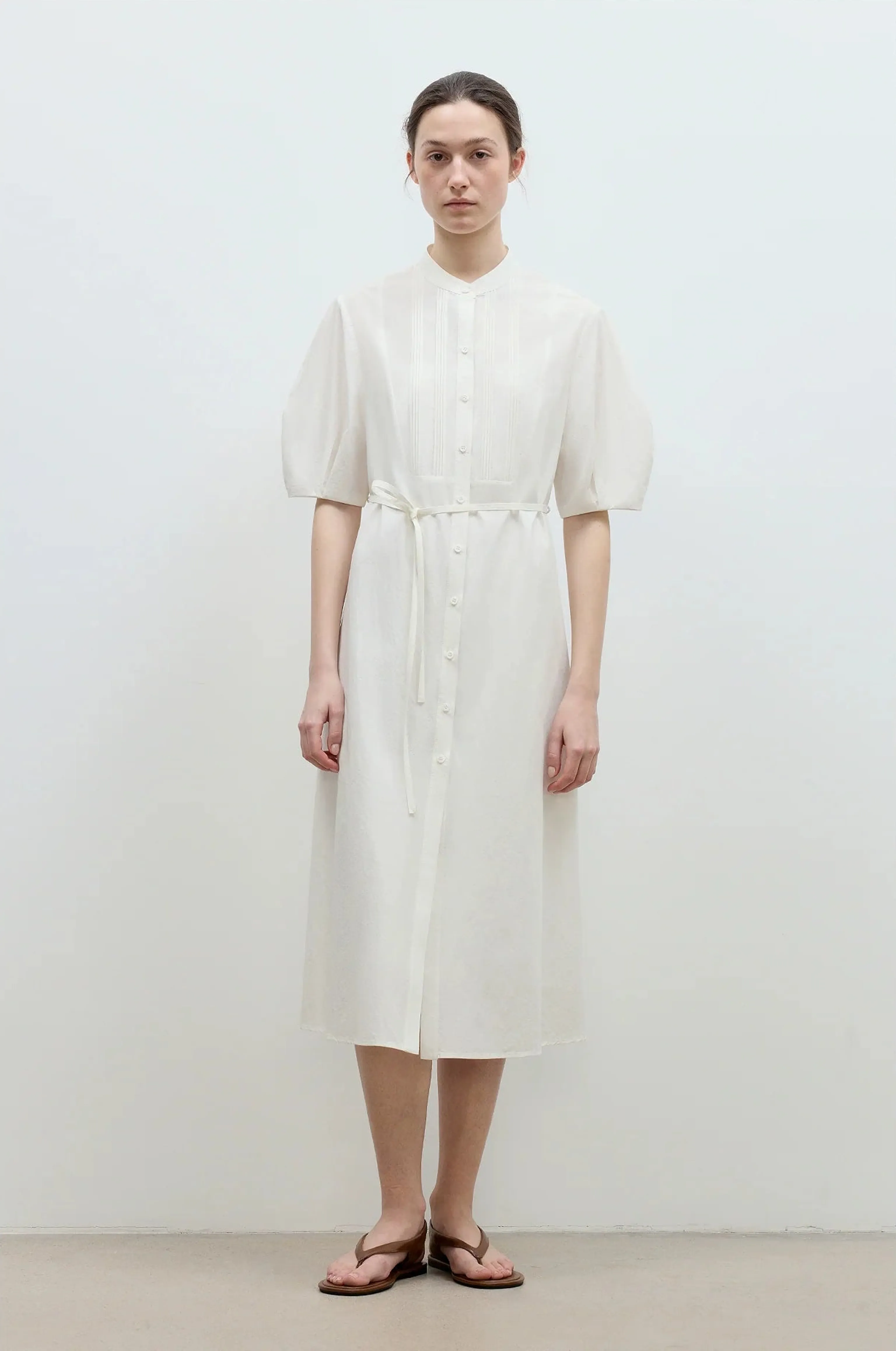 Stand Collar Pleated Shirt Dress