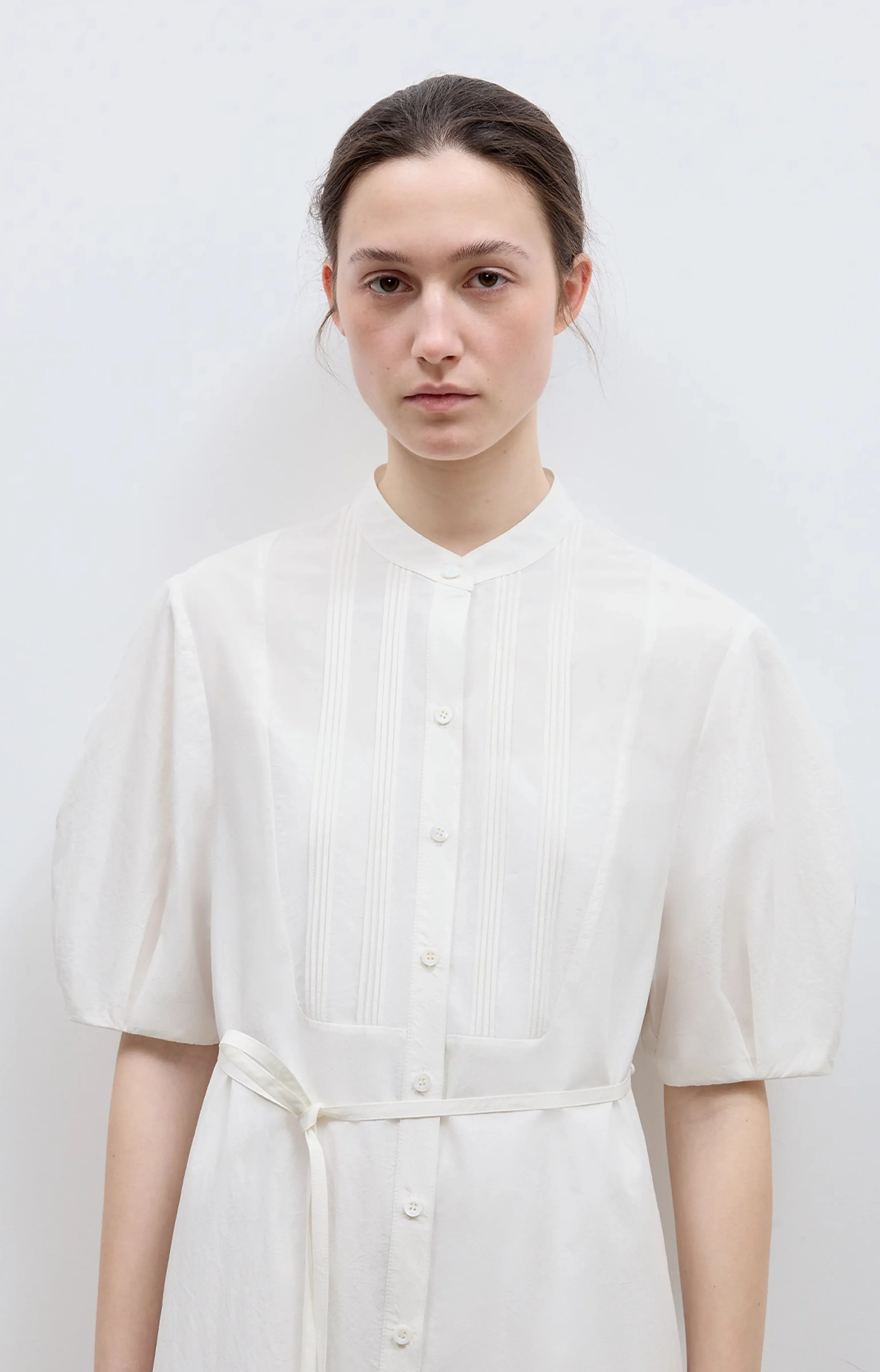 Stand Collar Pleated Shirt Dress - Image 4