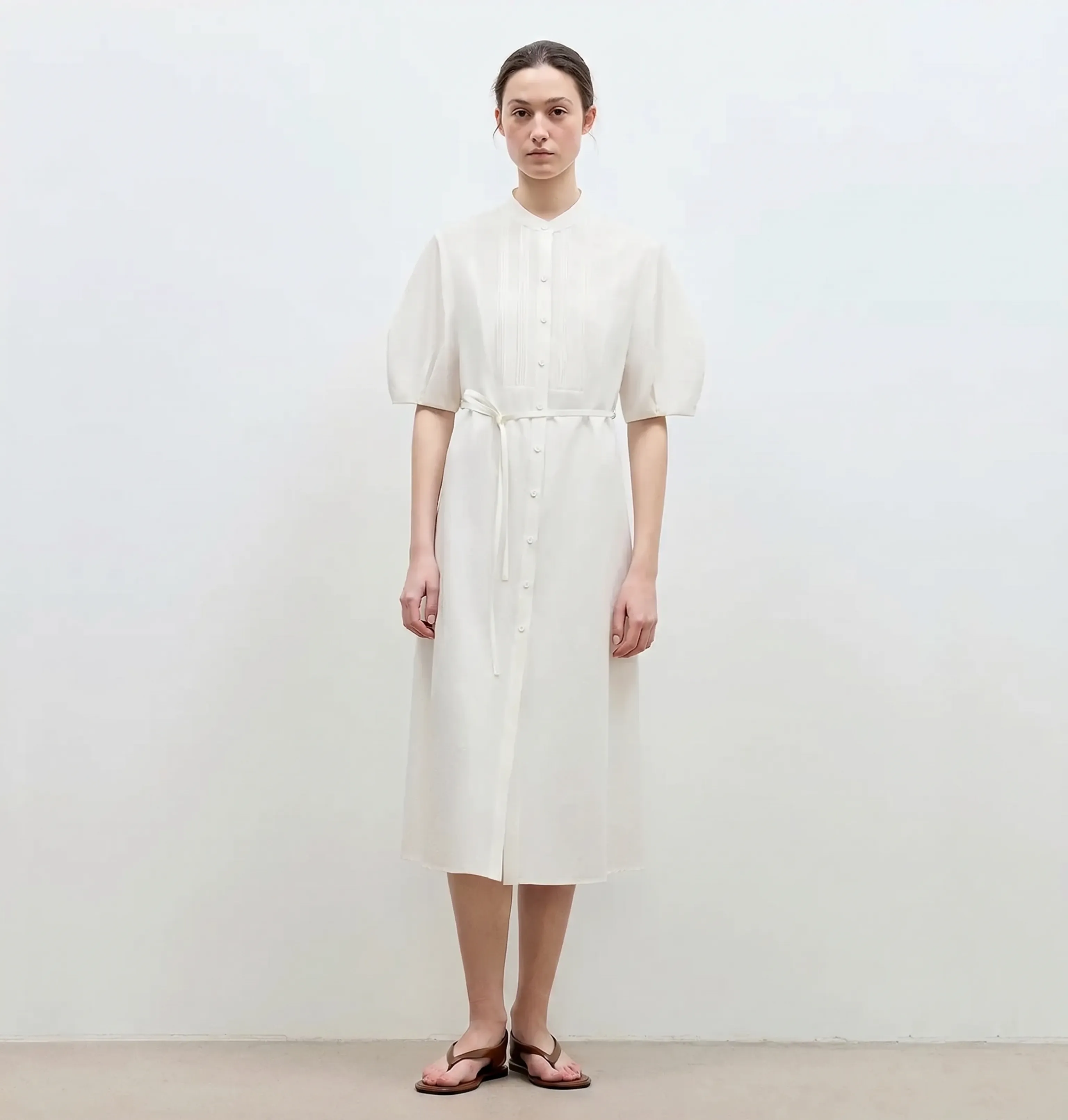 Stand Collar Pleated Shirt Dress - Image 5