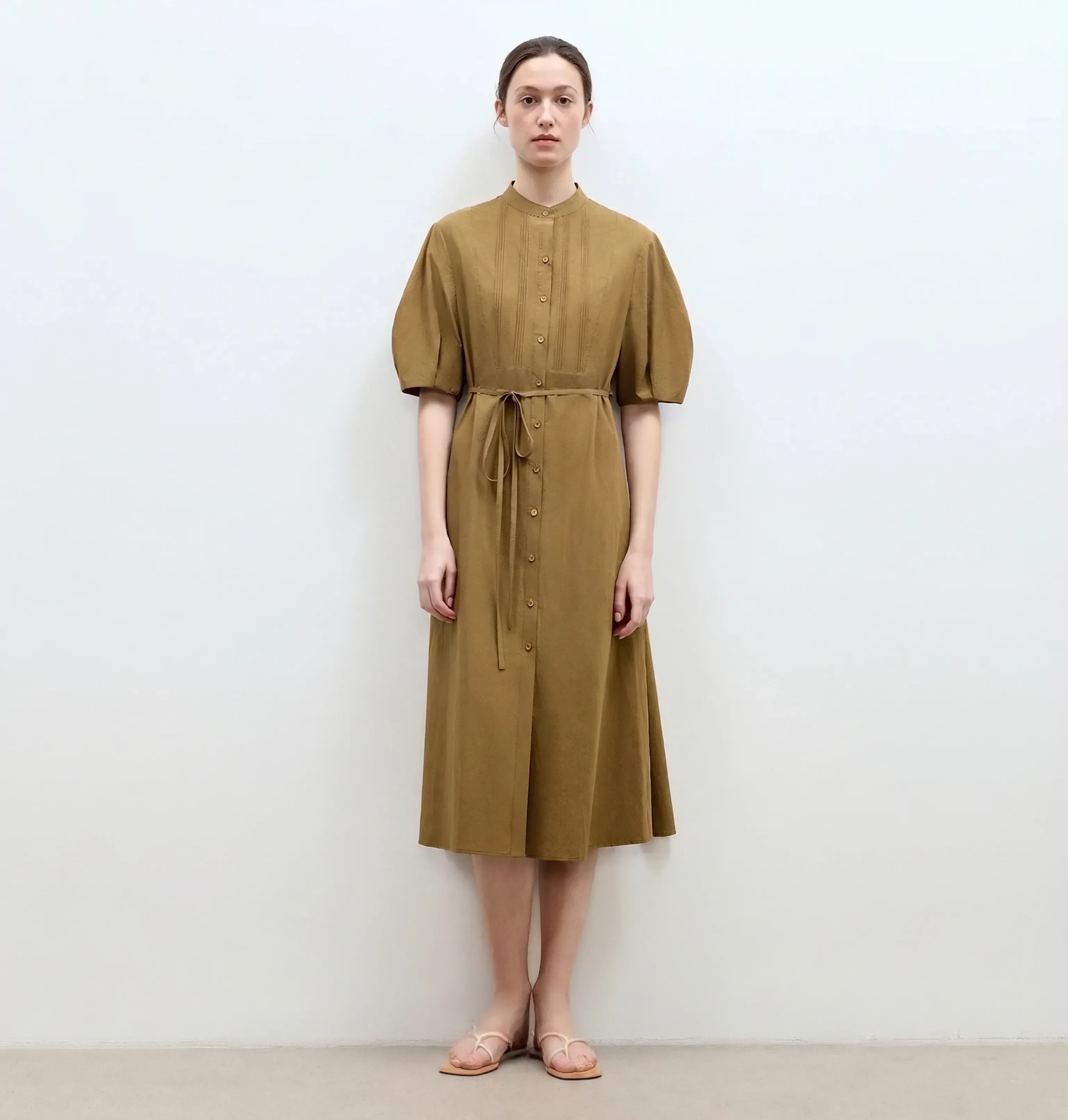 Stand Collar Pleated Shirt Dress - Image 6