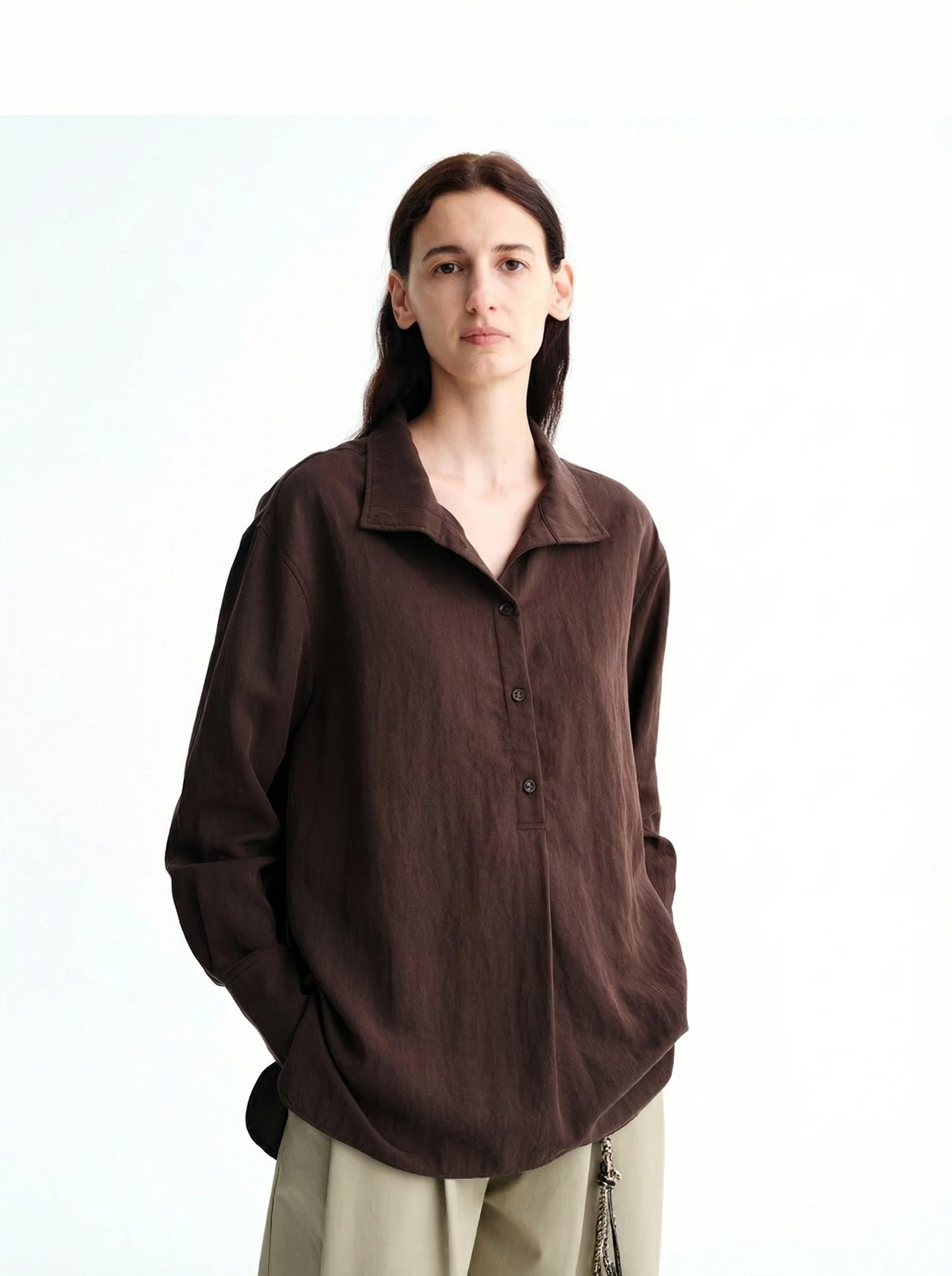 Stand Collar Popover Shirt - Image 2
