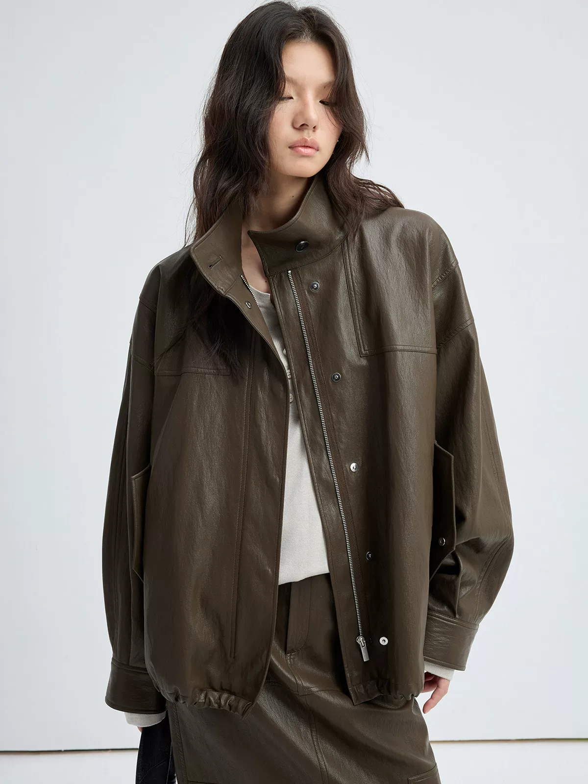 Stand Collar PU Jacket