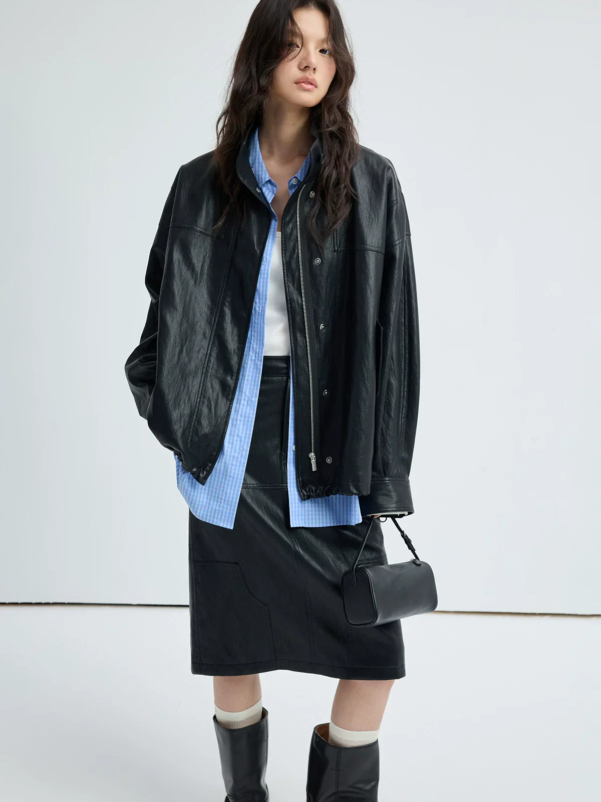 Stand Collar PU Jacket - Image 3