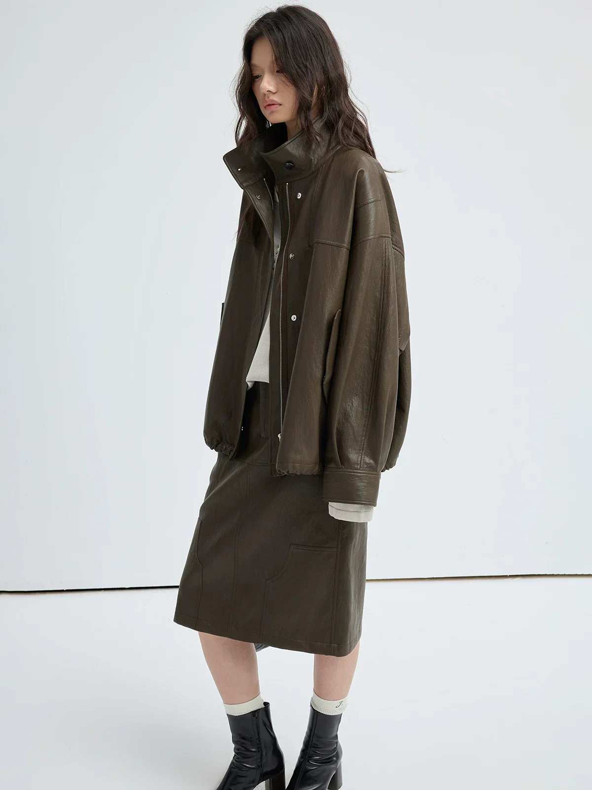 Stand Collar PU Jacket - Image 4