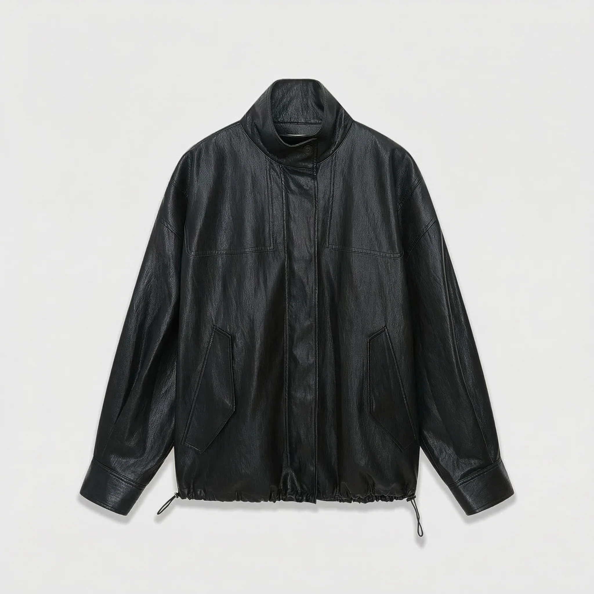 Stand Collar PU Jacket - Image 6