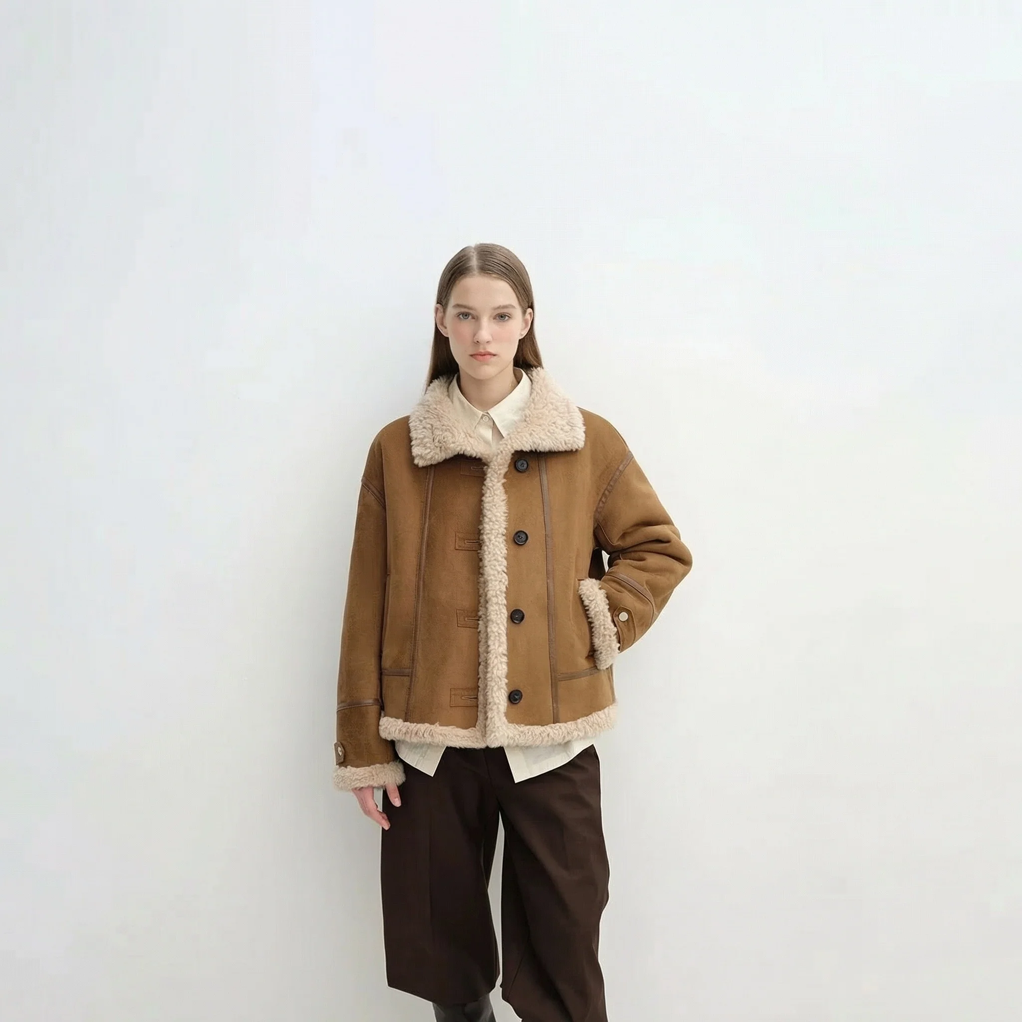 Stand-Collar Shearling-Trim Jacket - Image 4
