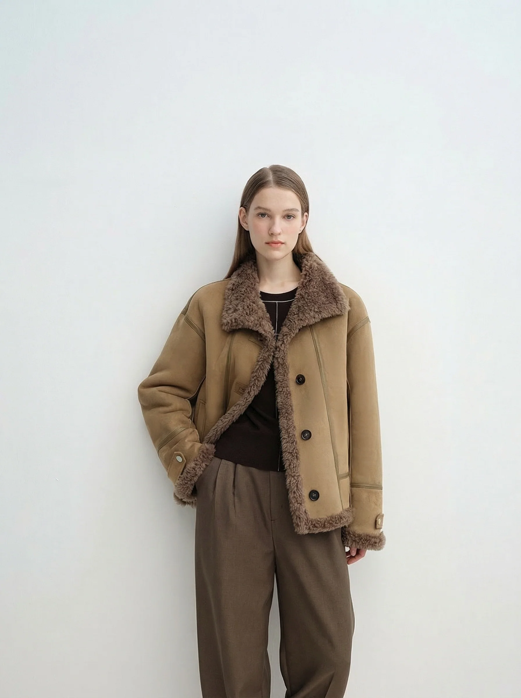 Stand-Collar Shearling-Trim Jacket - Image 7