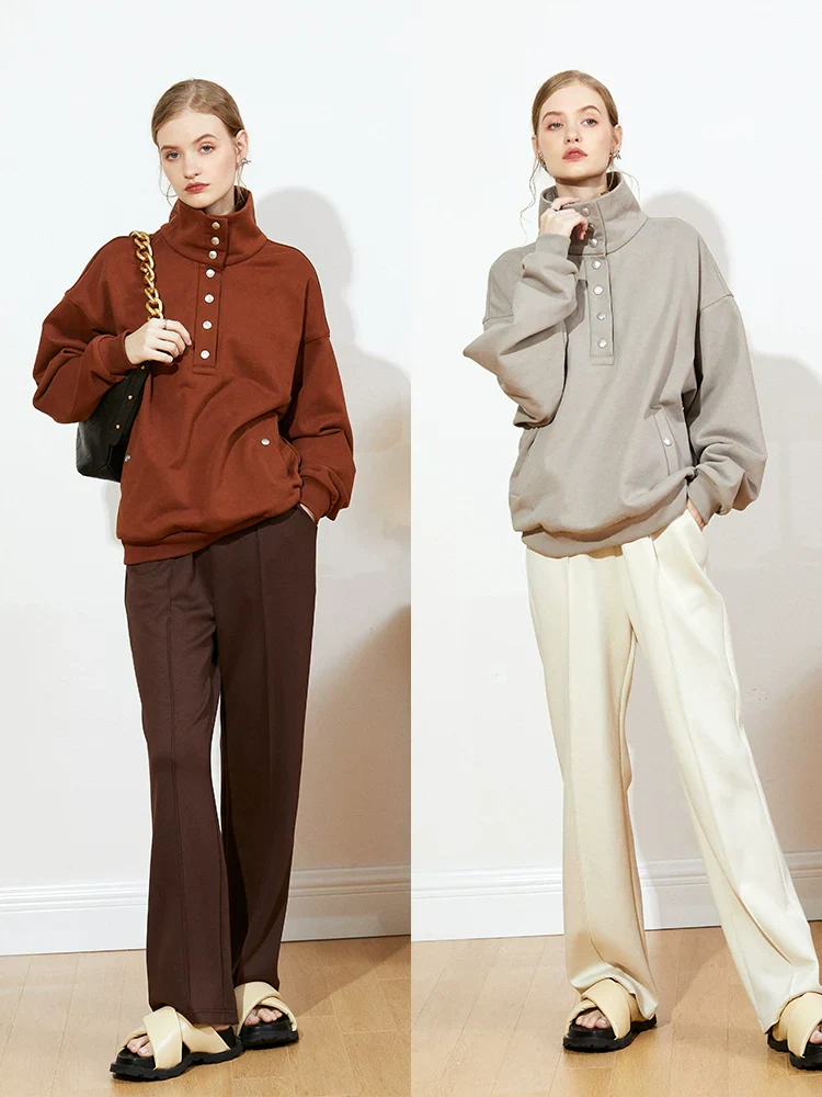 Stand-Collar Snap Pullover