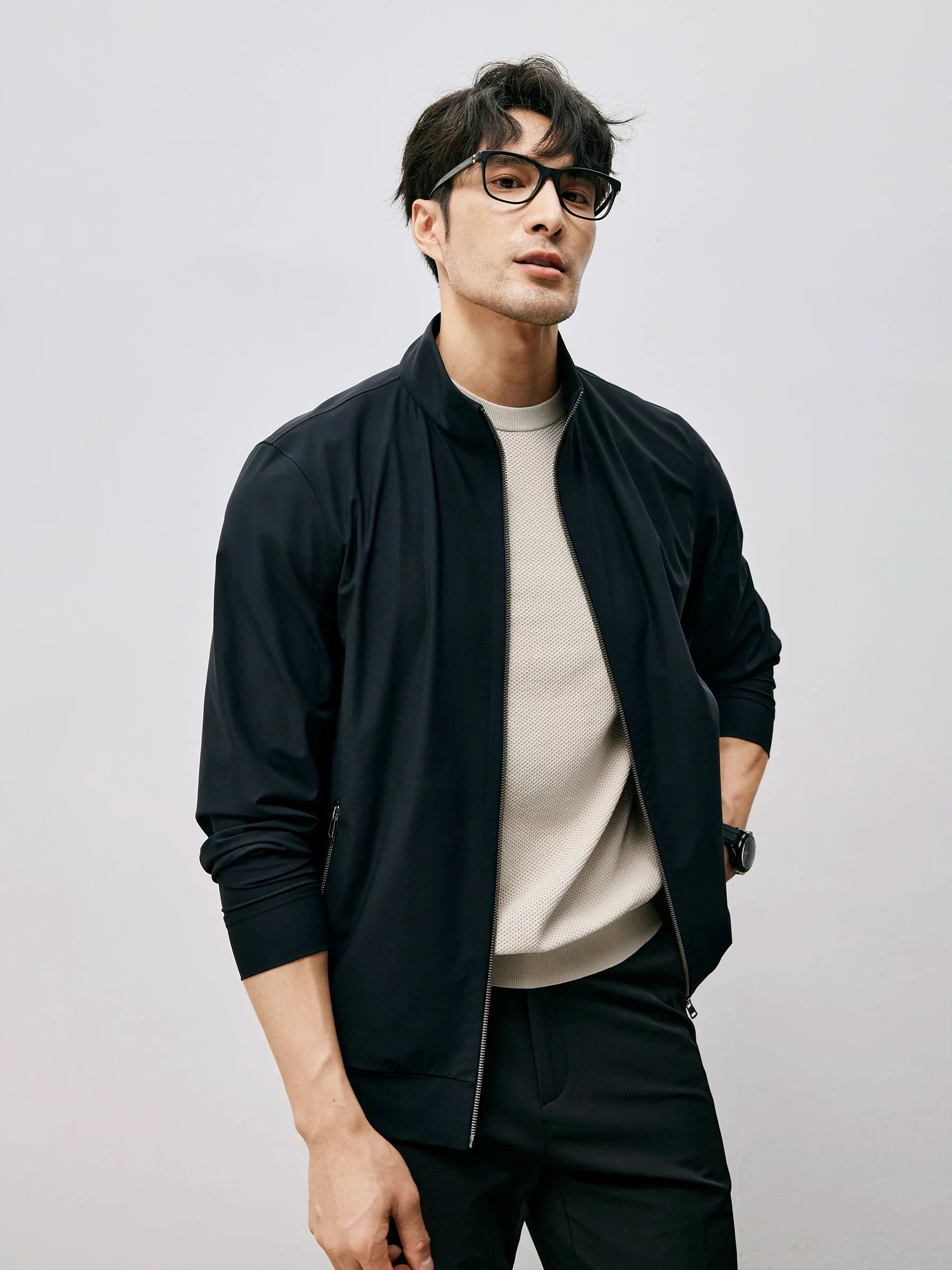 Stand-Collar Stretch Zip Jacket