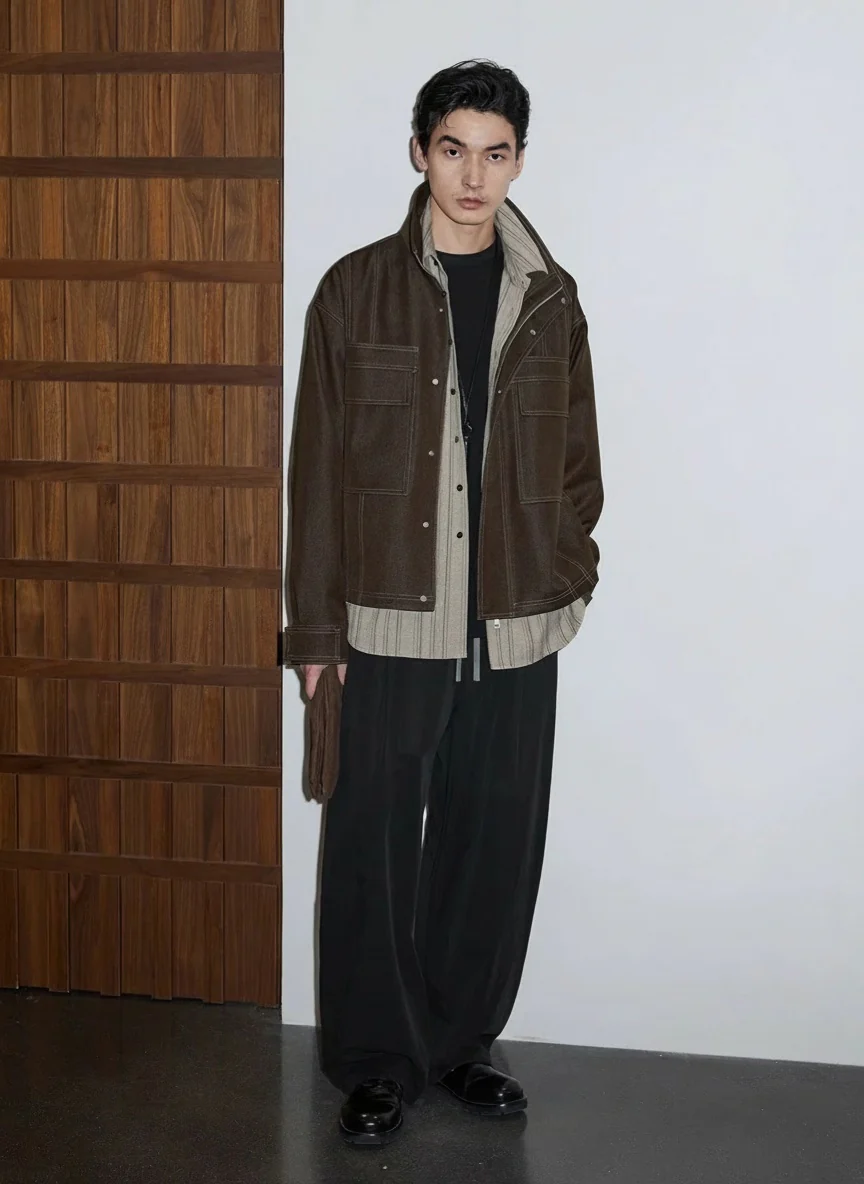 Stand-Collar Twill Utility Jacket
