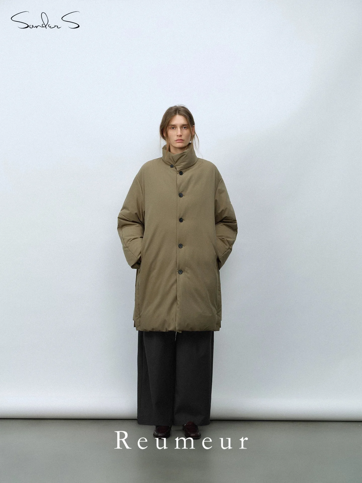 Stand-Collar Wool-Blend Down Coat