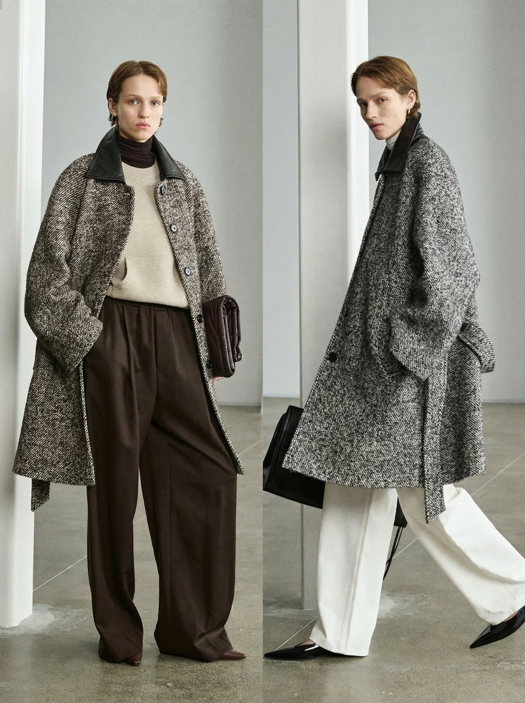 Stepped Wool Leather-Collar Coat - Image 5