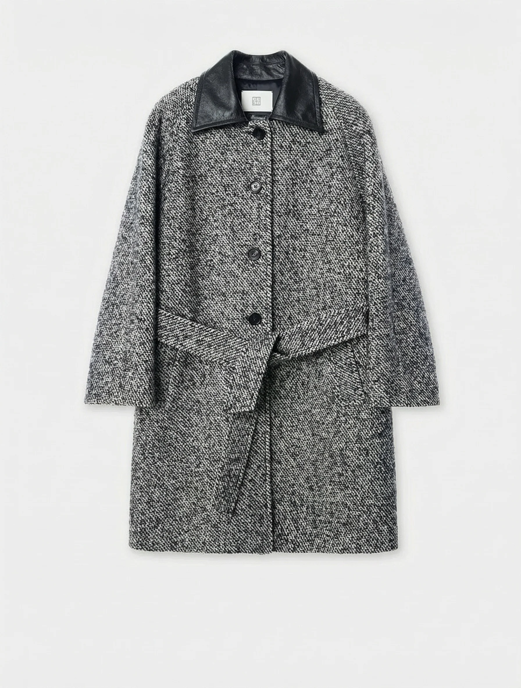 Stepped Wool Leather-Collar Coat - Image 7