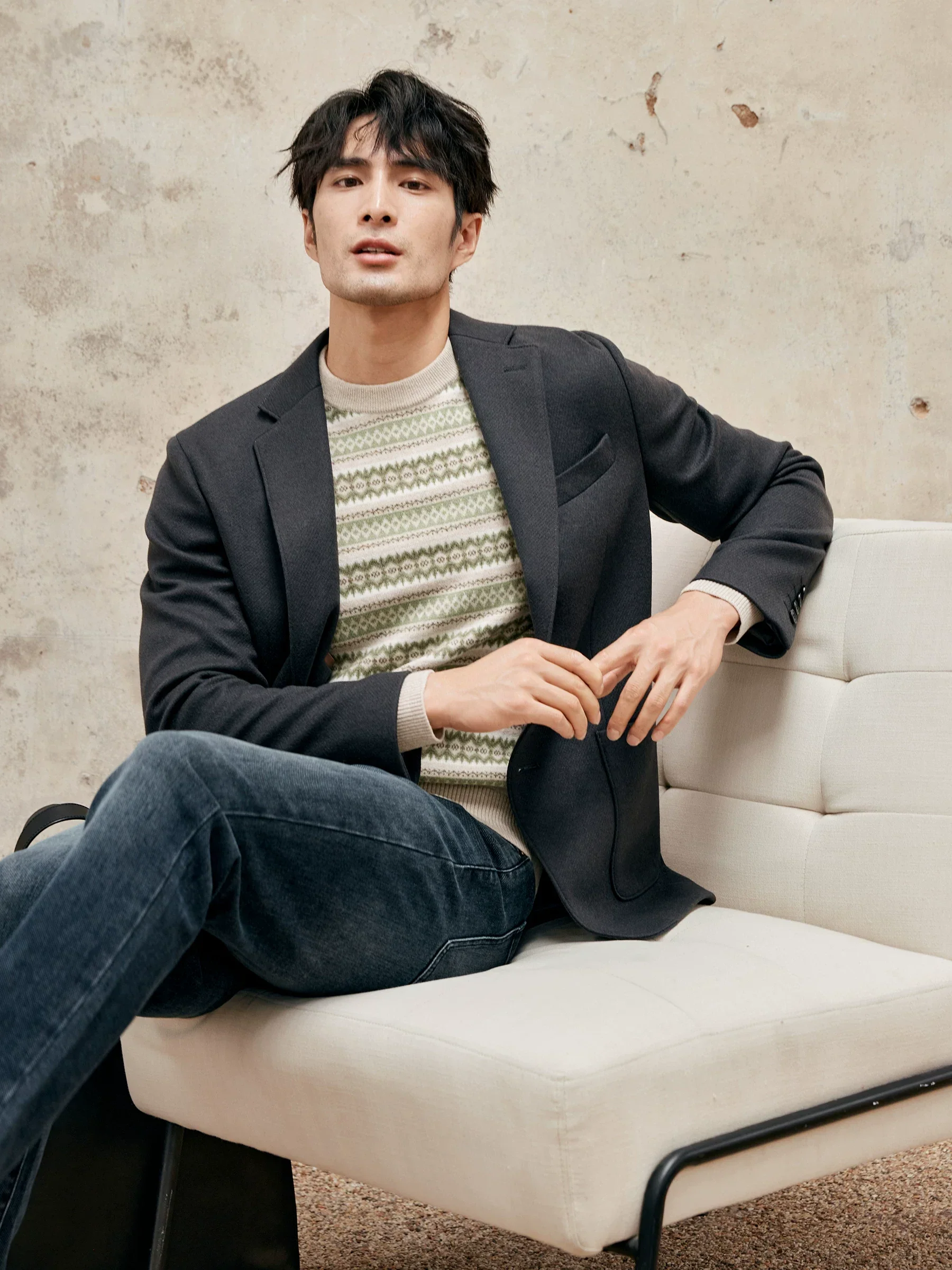Stretch Knit Wool-Blend Blazer - Image 3