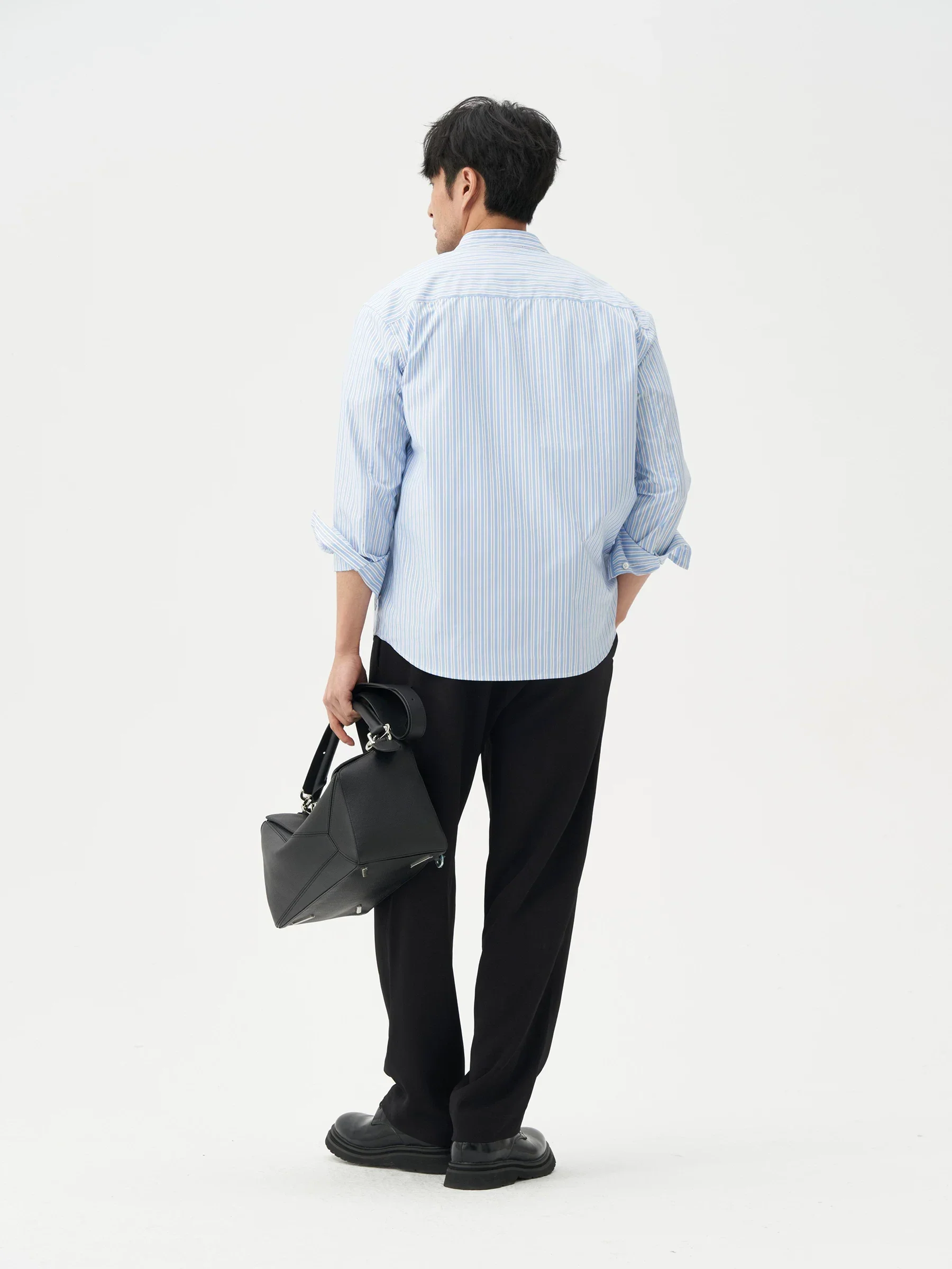 Striped Band-Collar Shirt - Image 4