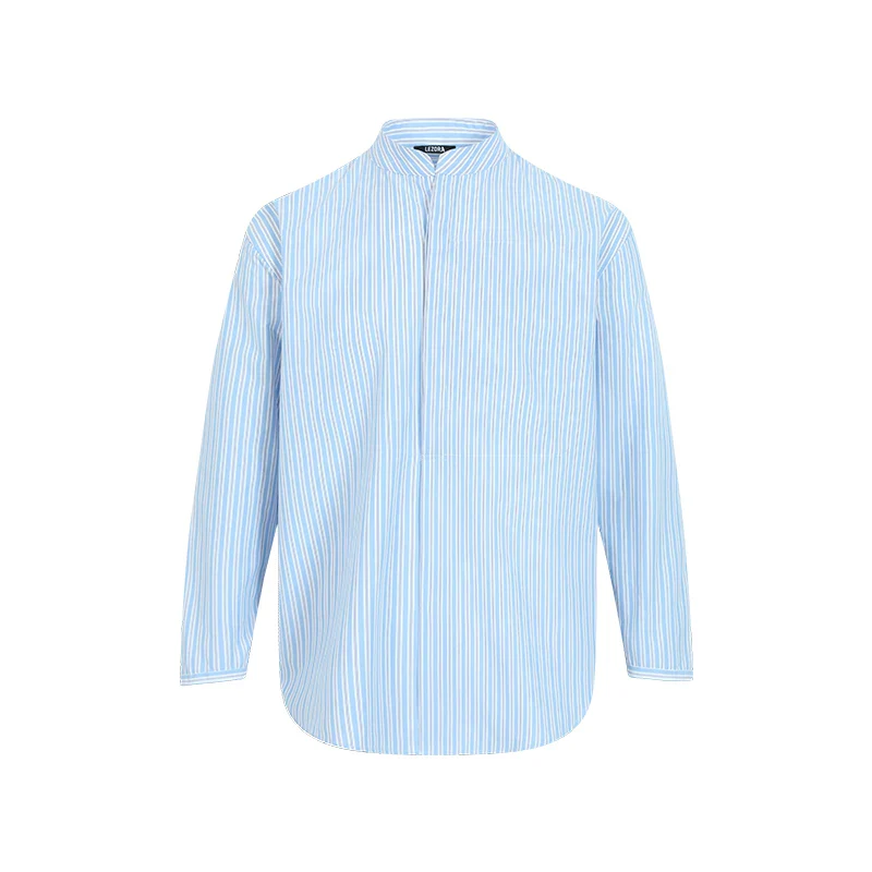 Striped Band-Collar Shirt - Image 5