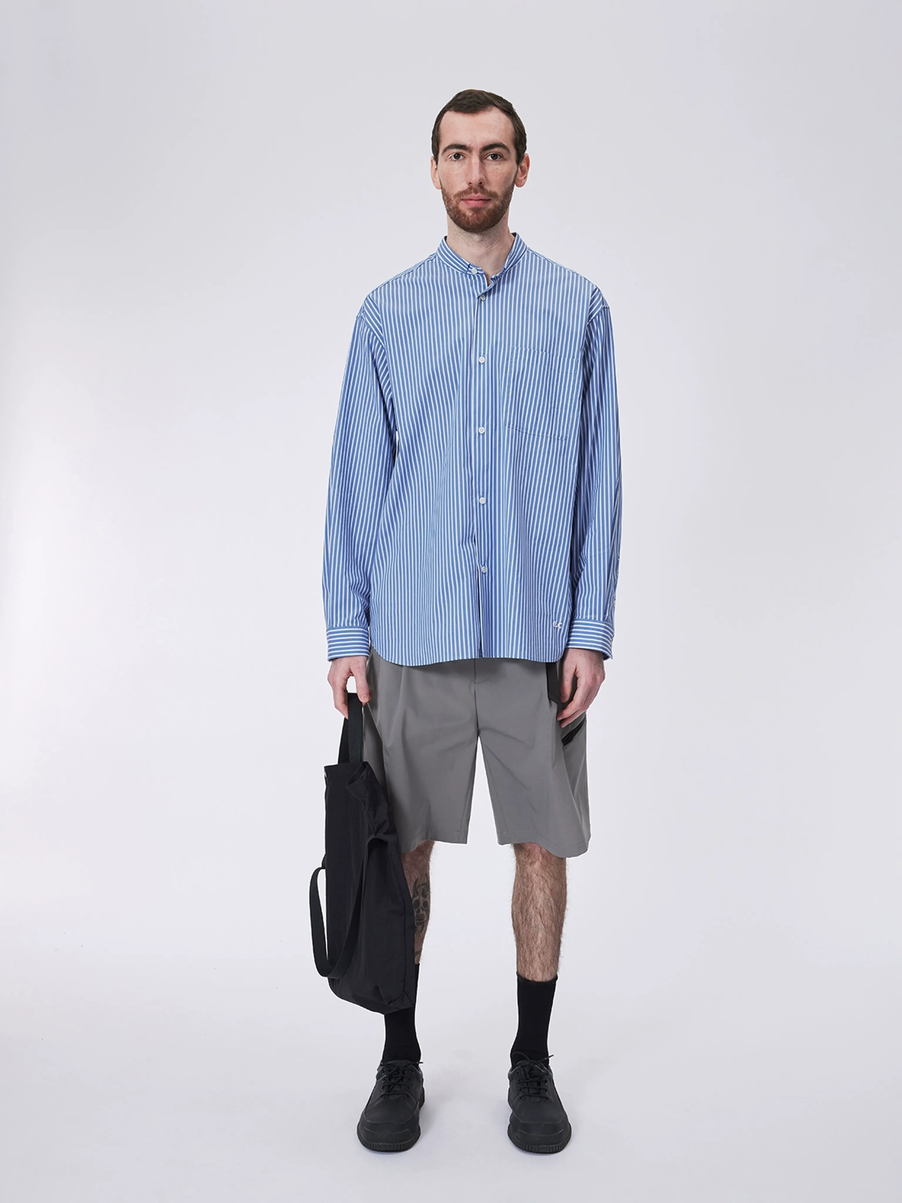 Striped Band-Collar Shirt - Image 7