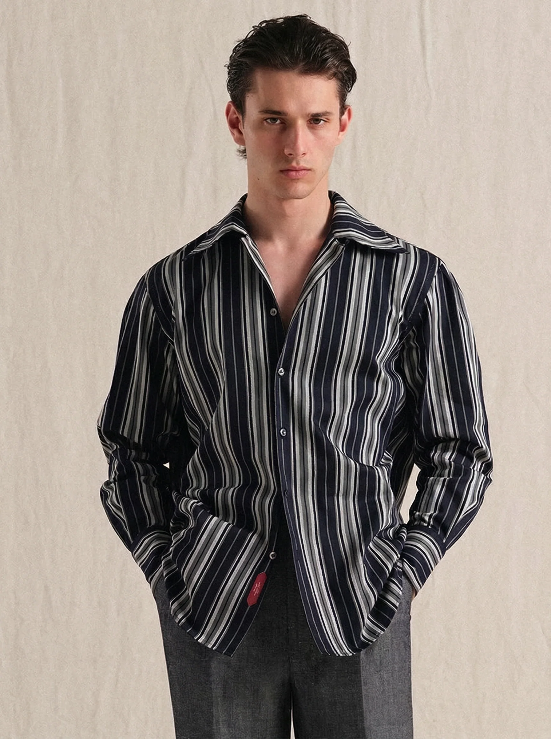 Striped Cuban-Collar Cotton Shirt