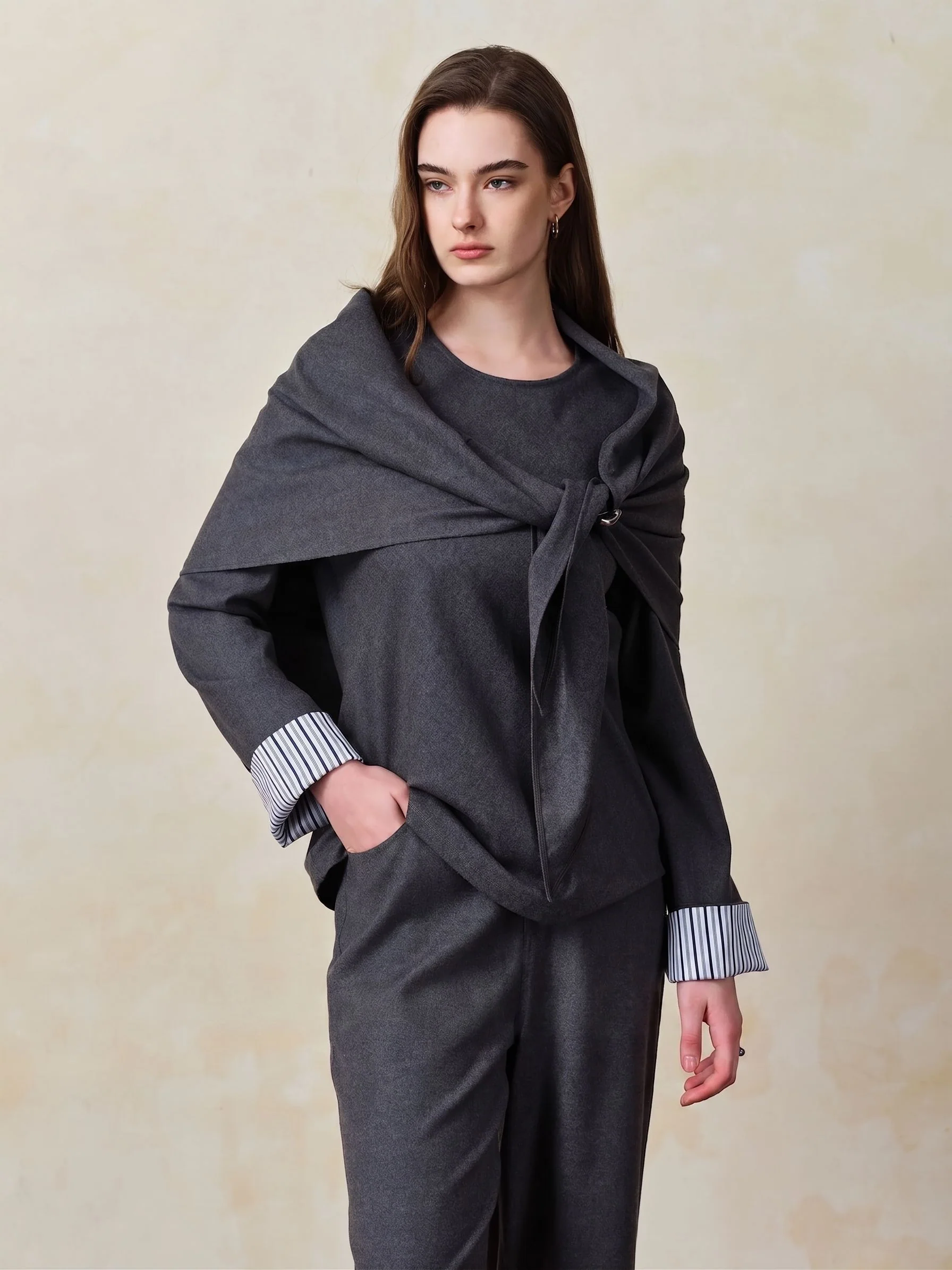 Striped Cuff Wrap Top - Image 2
