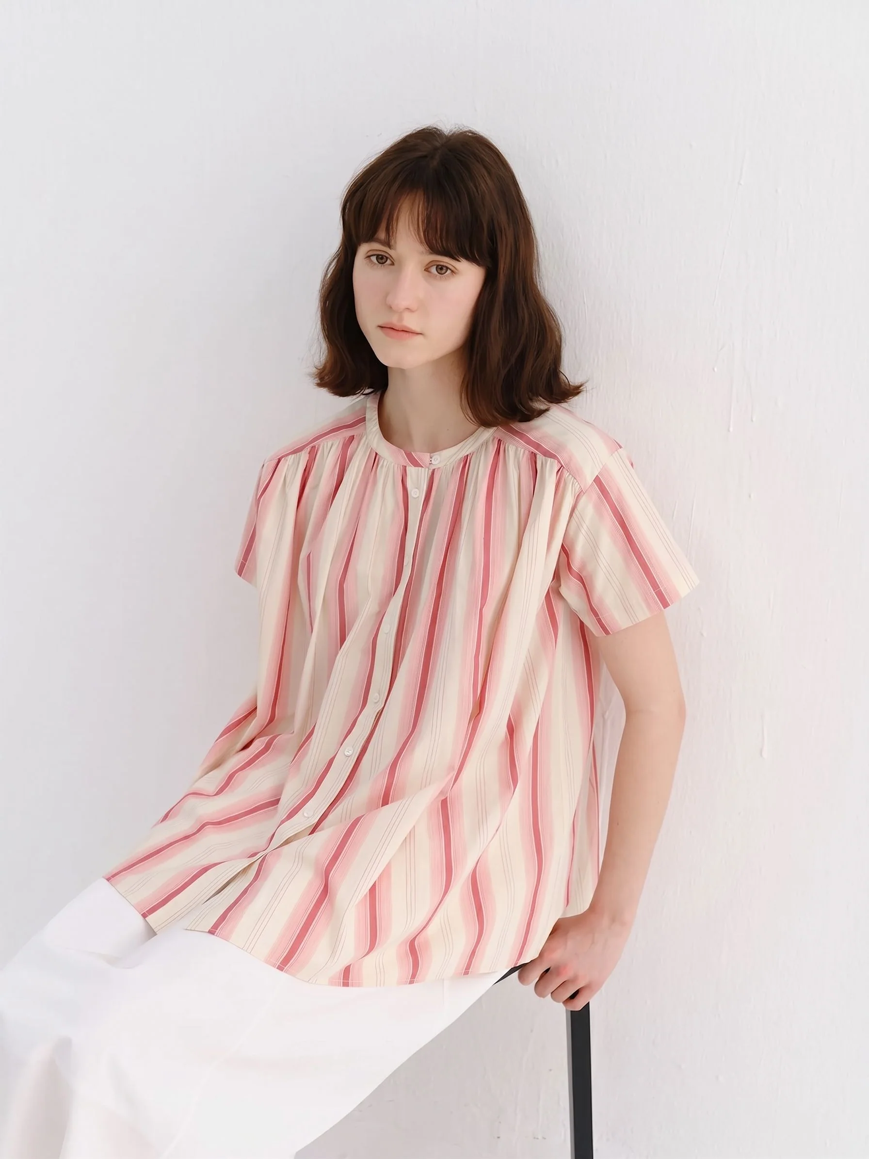 Striped Gathered Blouse - Image 2