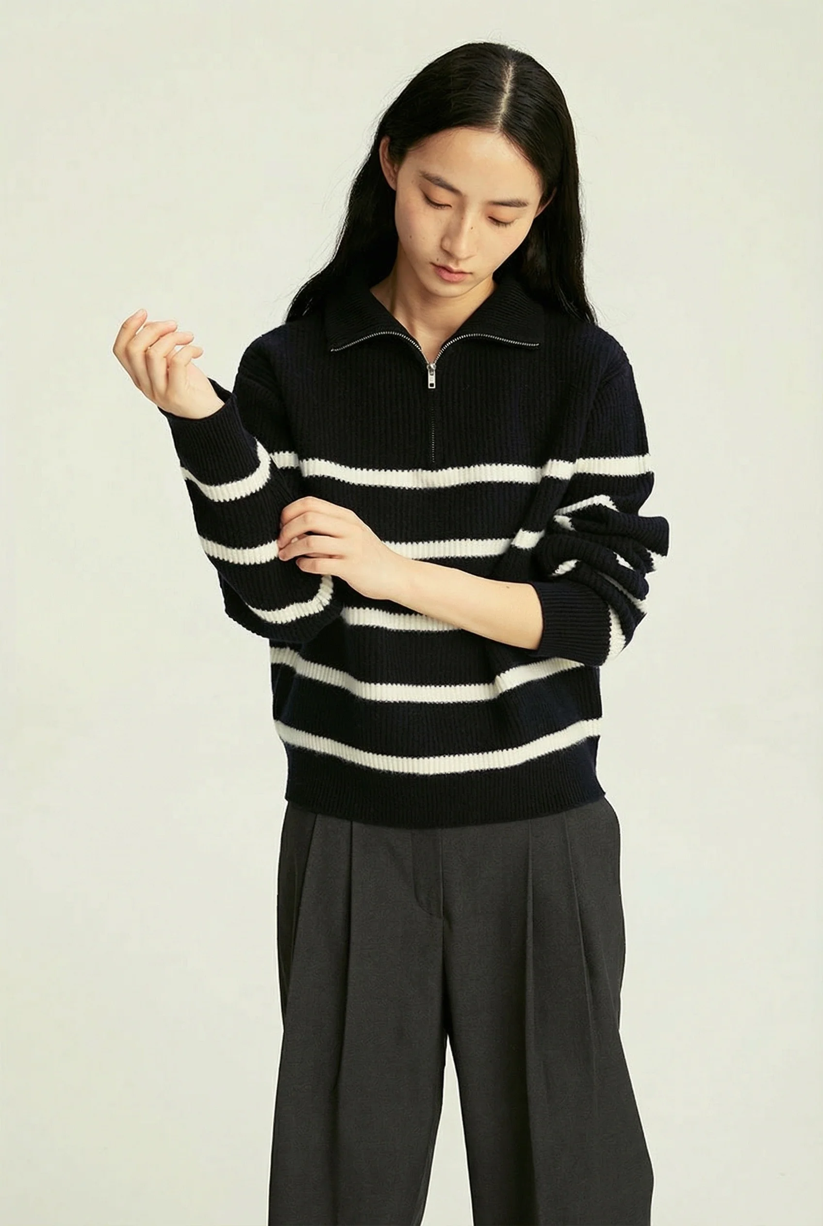 Striped Half-Zip Sweater