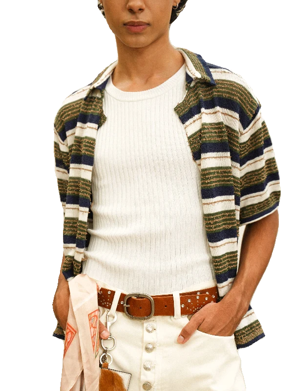 Striped Knit Short Sleeve Shirt - Image 8