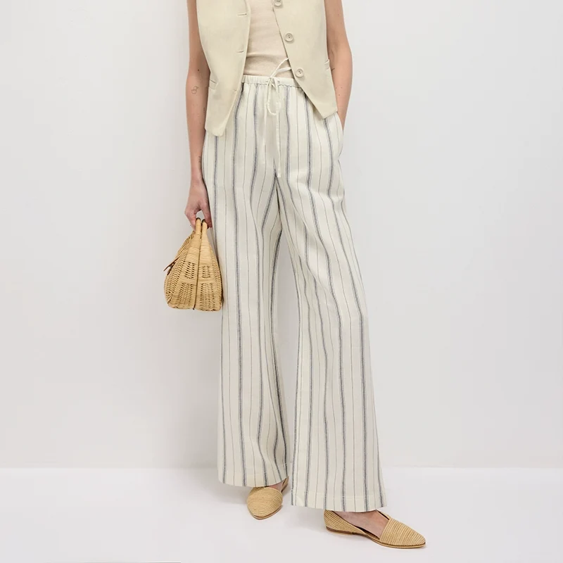 Striped Linen-Cotton Wide-Leg Pants - Image 10