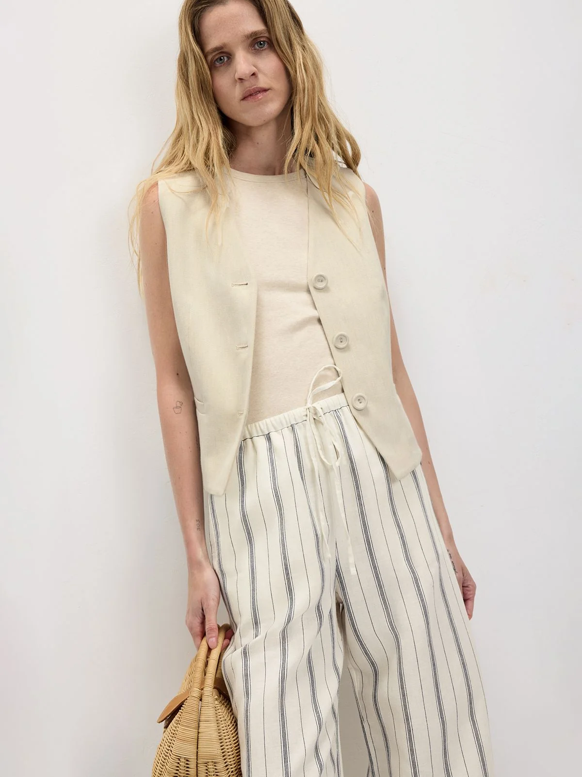 Striped Linen-Cotton Wide-Leg Pants - Image 2