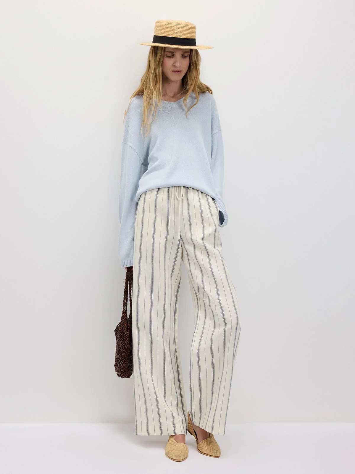 Striped Linen-Cotton Wide-Leg Pants - Image 6
