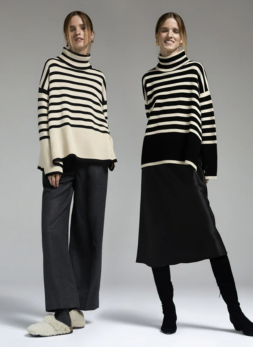 Striped Loose Turtleneck Sweater
