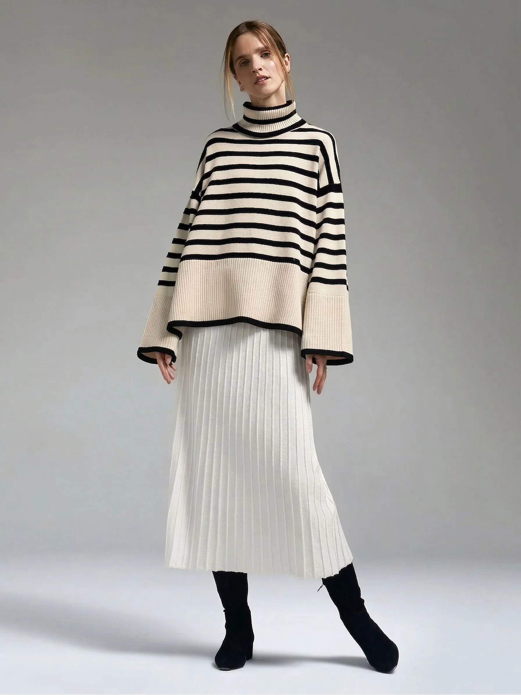 Striped Loose Turtleneck Sweater - Image 2