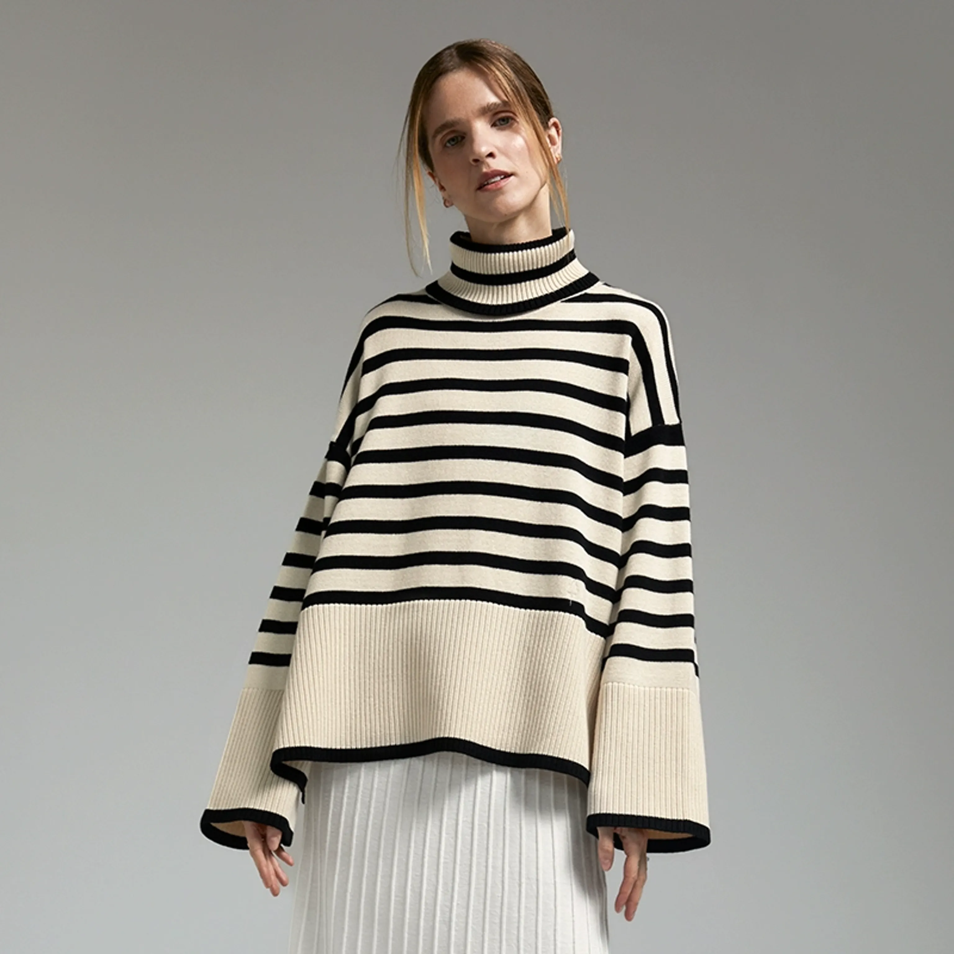 Striped Loose Turtleneck Sweater - Image 6