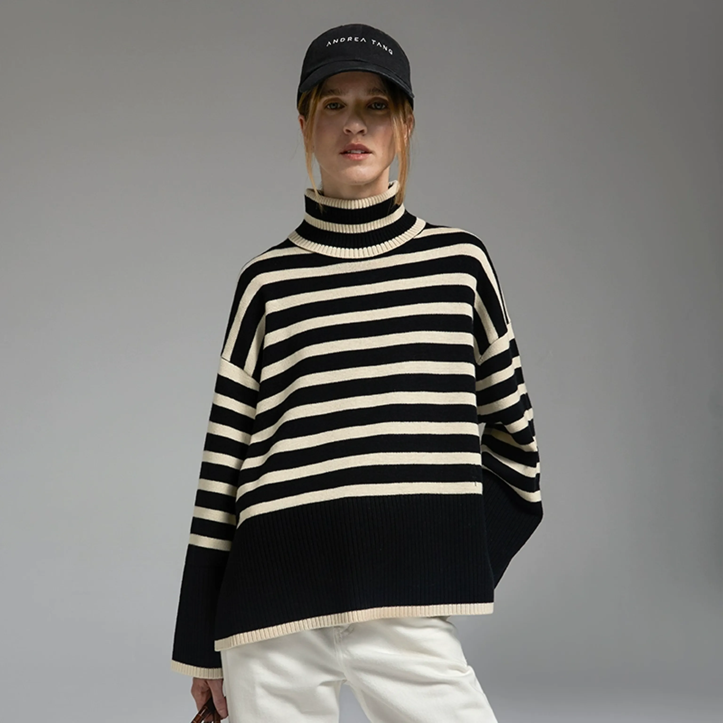 Striped Loose Turtleneck Sweater - Image 7